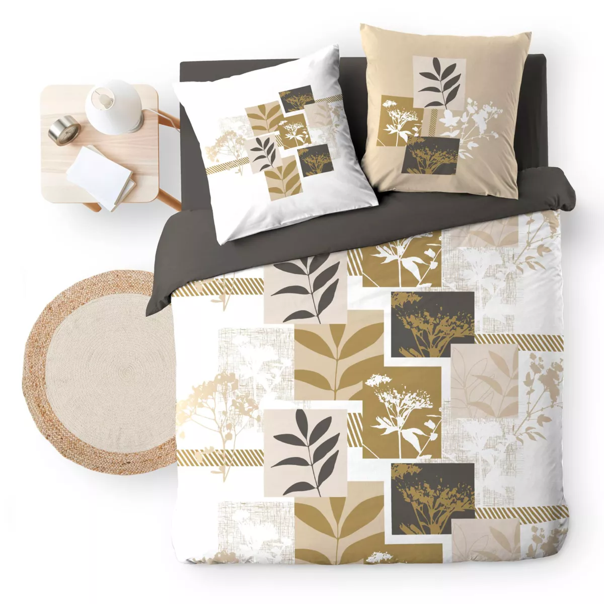 Funda de edredón y dos fundas de almohada de algodón (240 x 220 cm) Utopia Beige