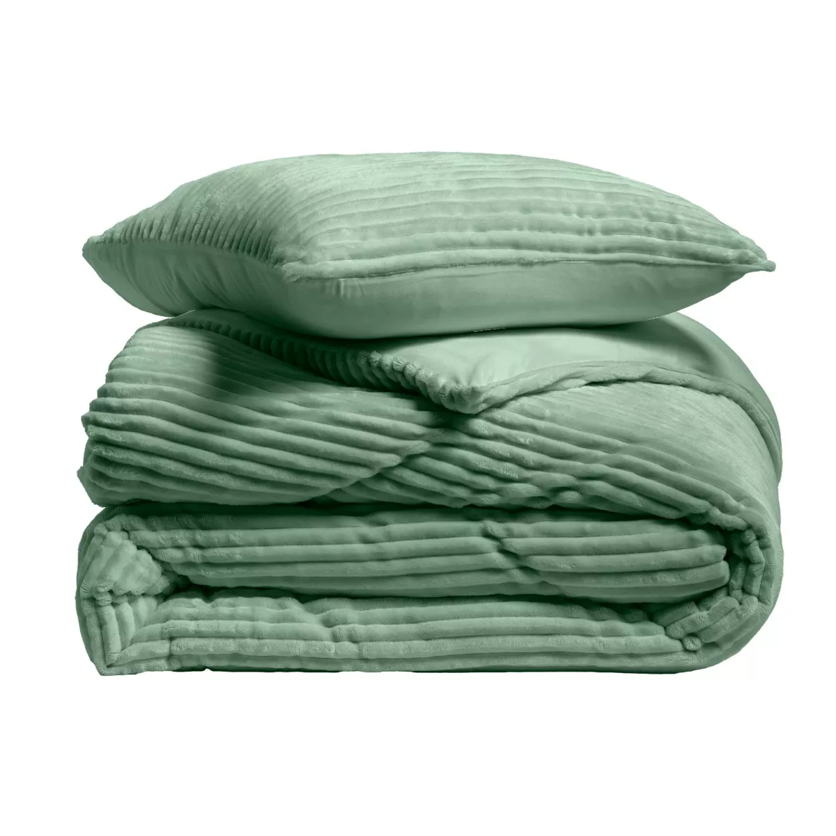 Parure 3 Pices (240 x 220 cm) Veloutea Cedre, Flanelle Relief Unie