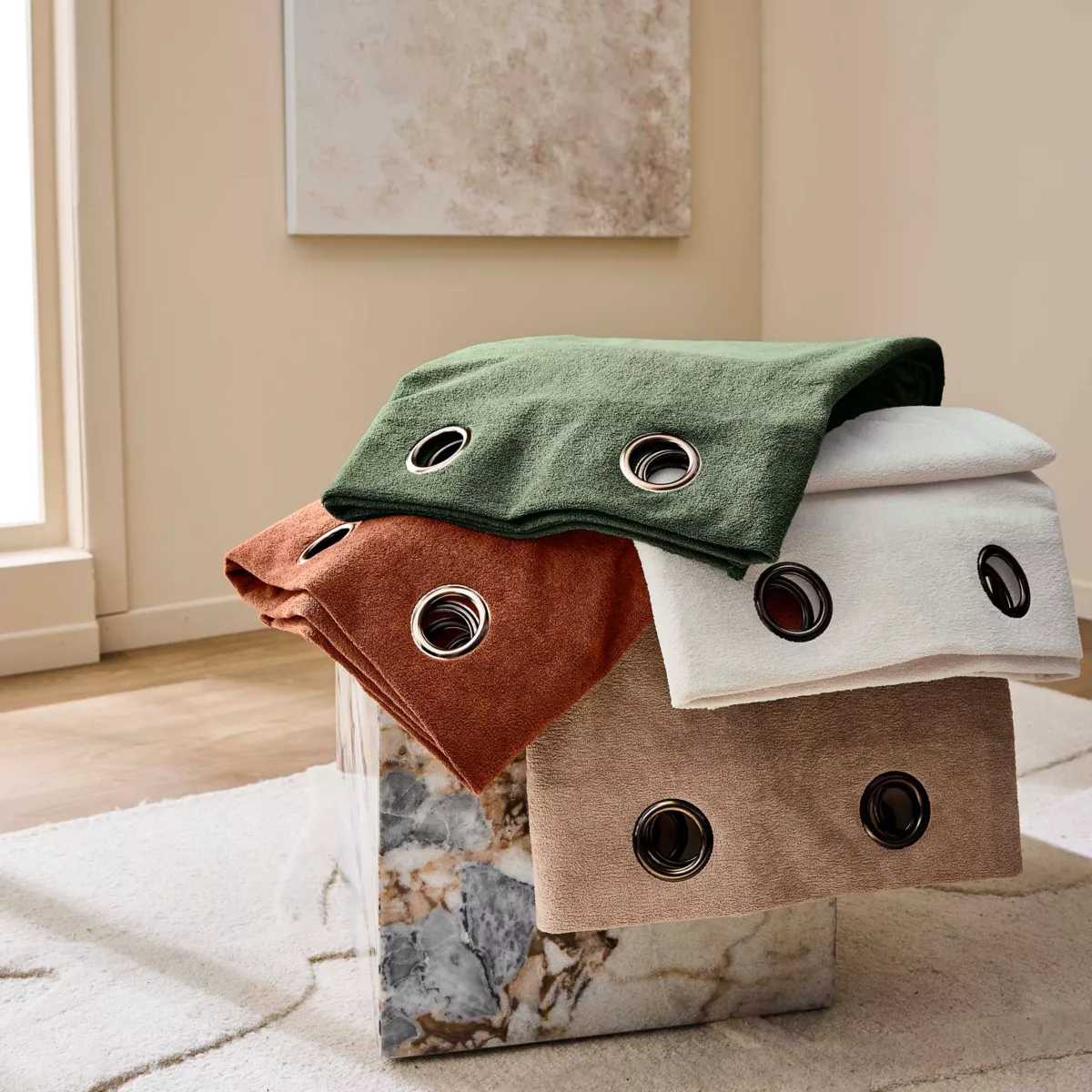 Rideau ˆ Oeillets (140 x 260 cm) Winona Terracotta, Bouclette Unie