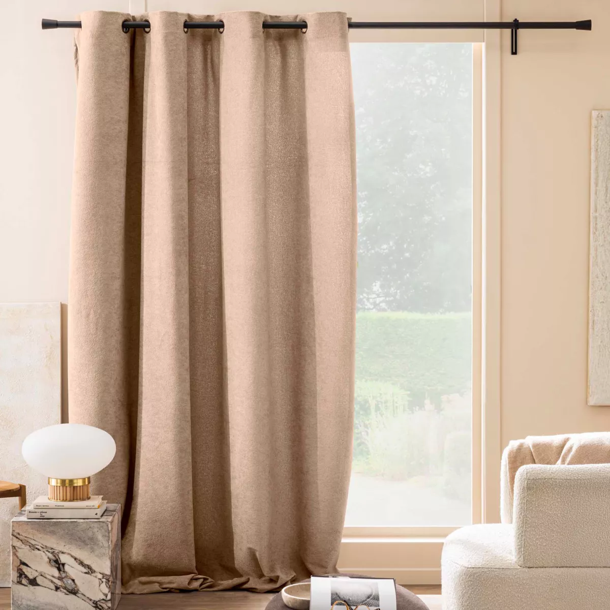 Rideau ˆ Oeillets (140 x 260 cm) Winona Sable, Bouclette Unie