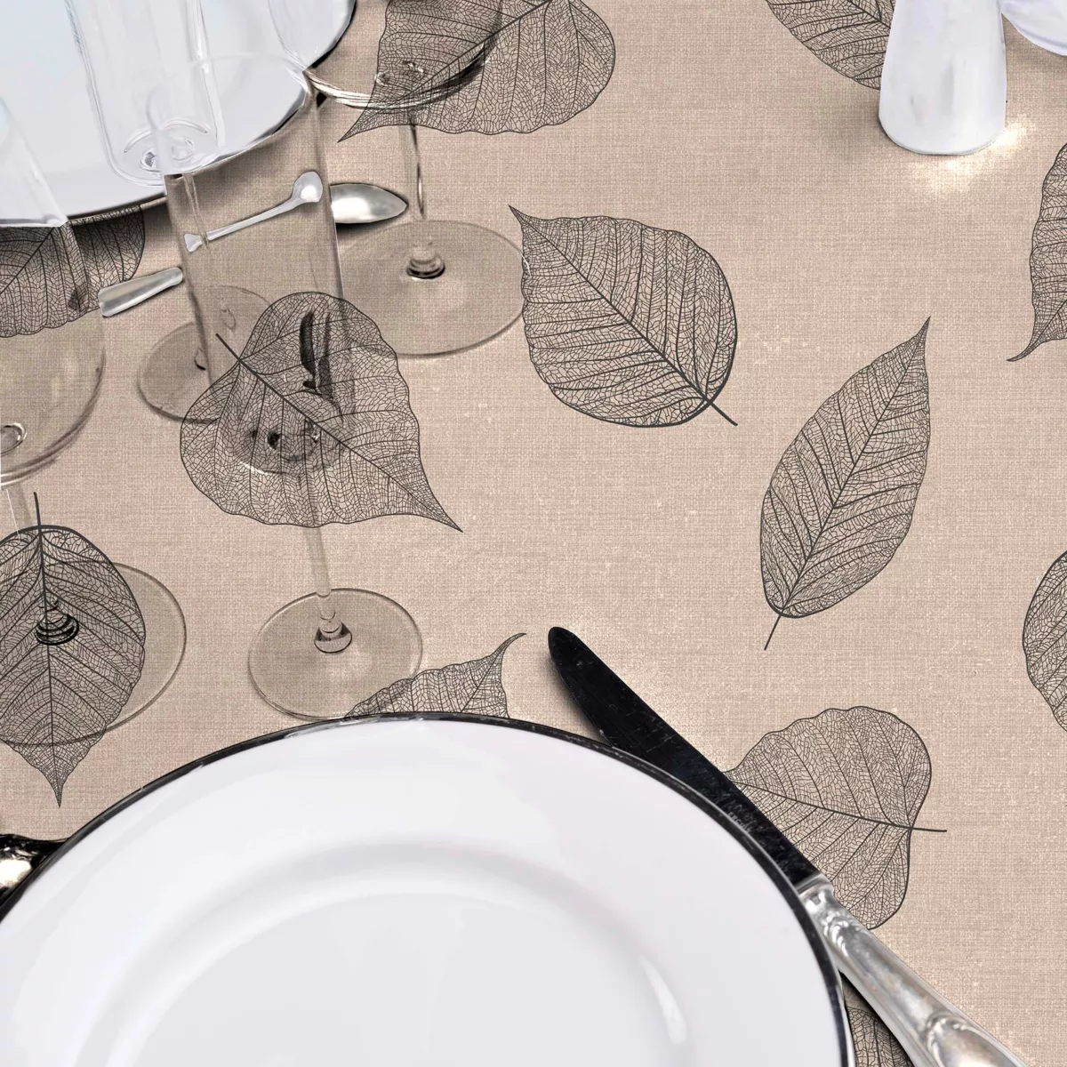 Nappe Ronde (¯ 160 cm) Feuillys Lin, PVC Textilia