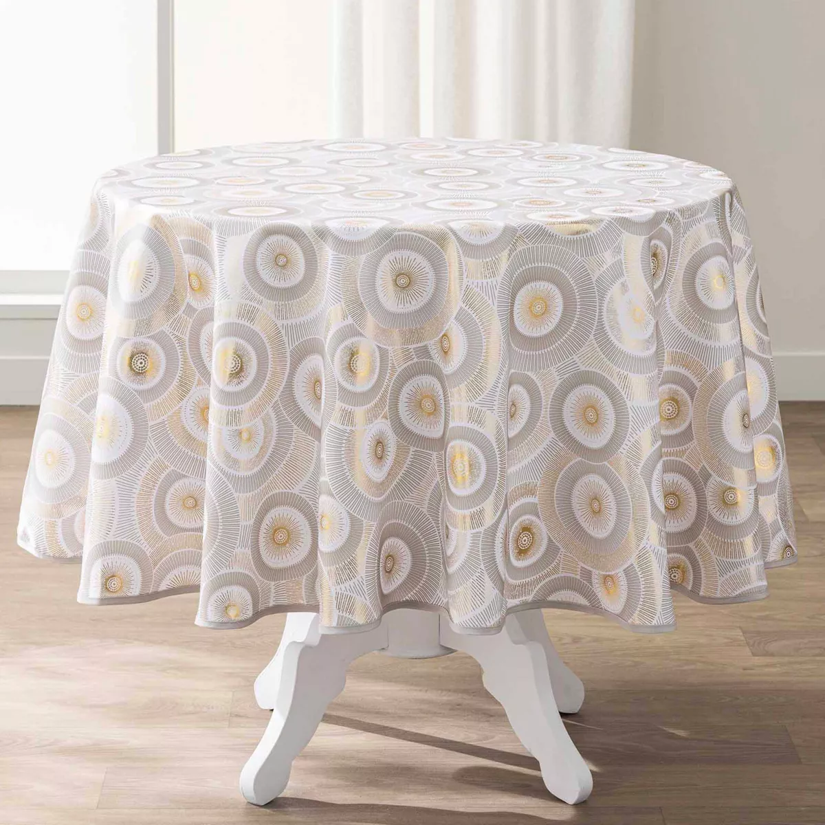 Nappe Ronde (¯ 180 cm) Eclipse Blanc, Polyester ImprimŽ MŽtallisŽ