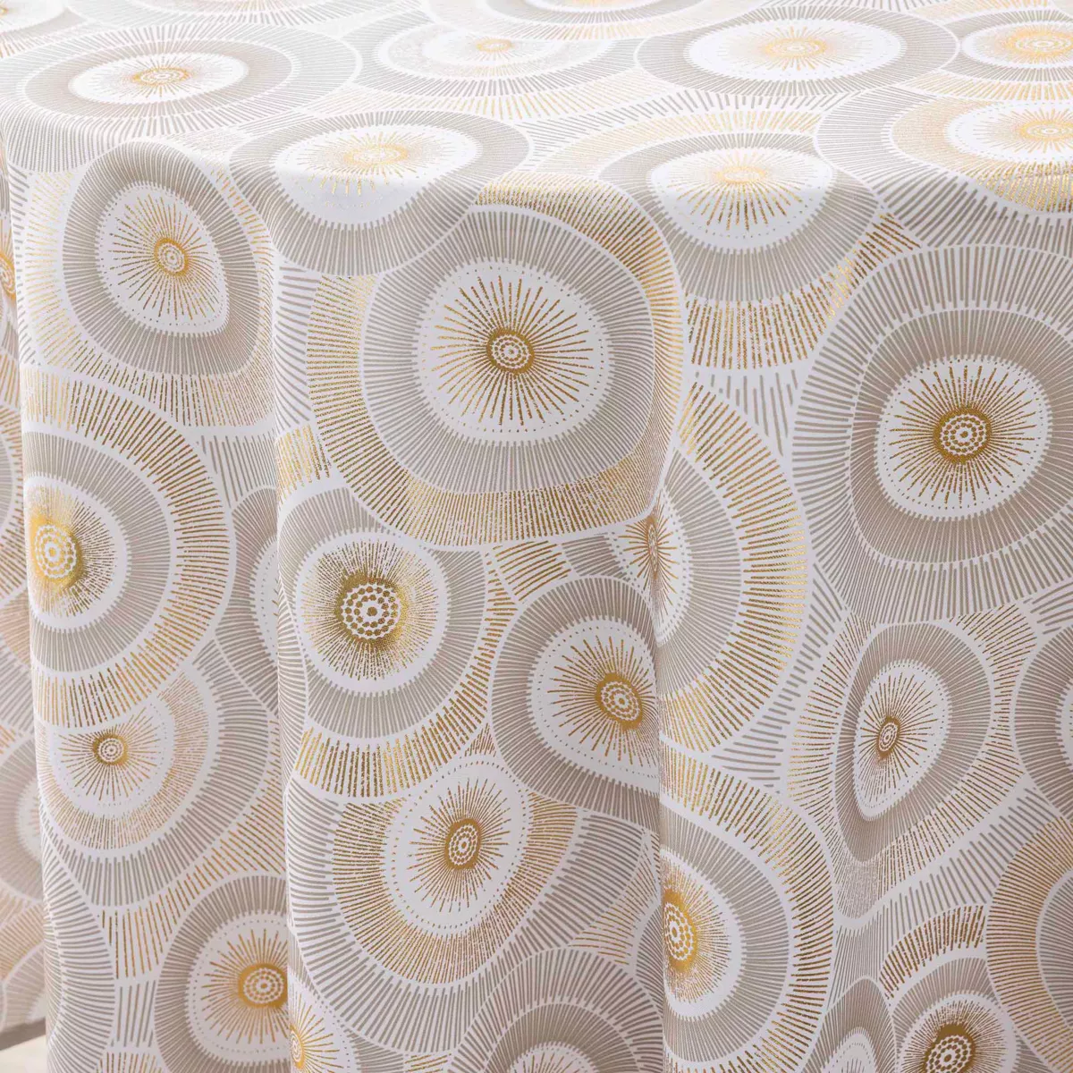Nappe Ronde (¯ 180 cm) Eclipse Blanc, Polyester ImprimŽ MŽtallisŽ