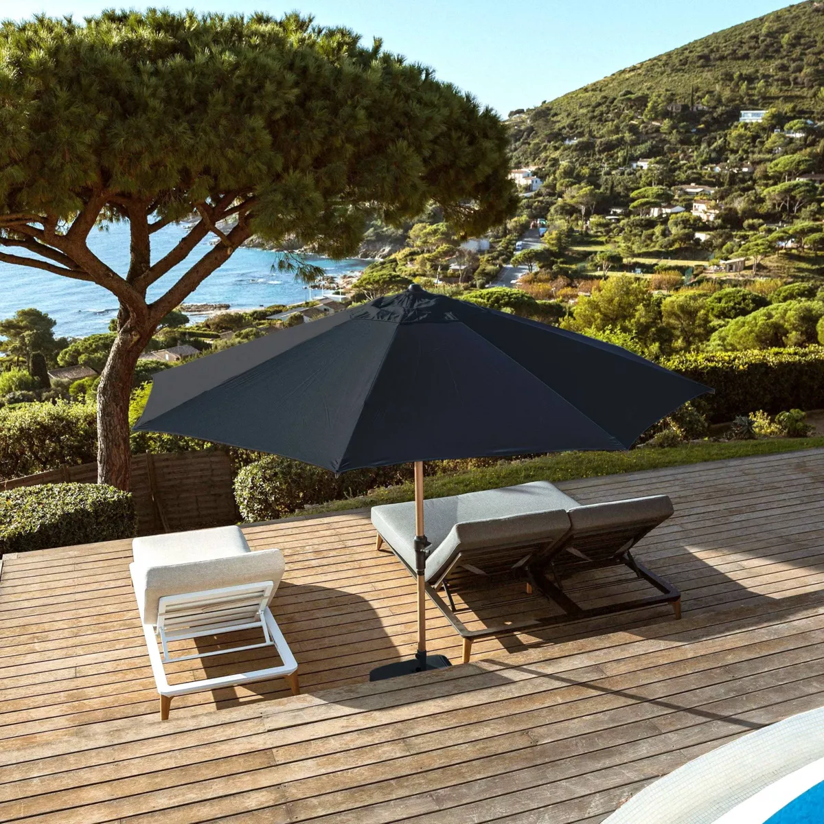 Parasol rond aluminium (D3,5 m) Yucatan effet Bois et gris anthracite