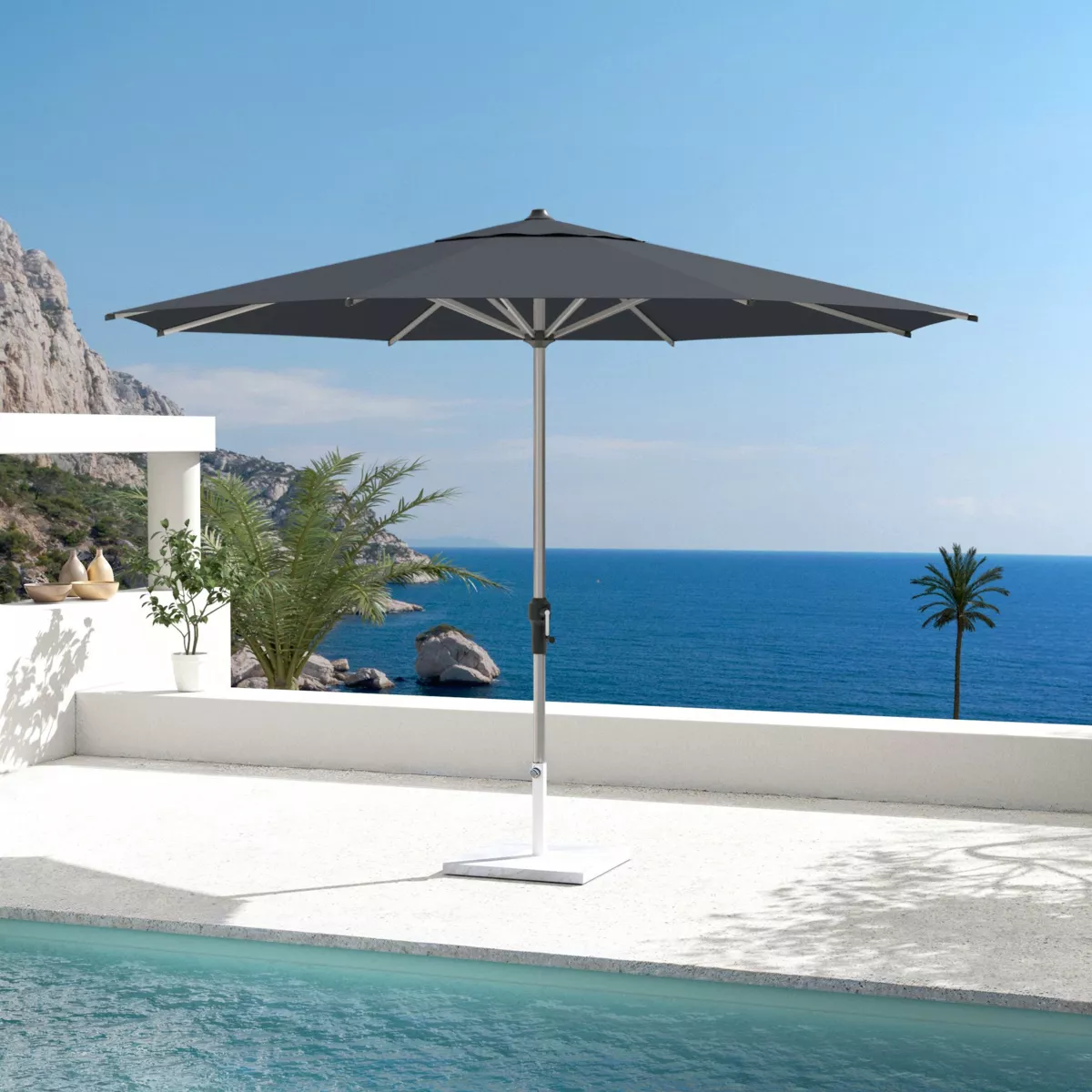 Parasol rond aluminium (D3,5 m) Yucatan Gris et gris anthracite