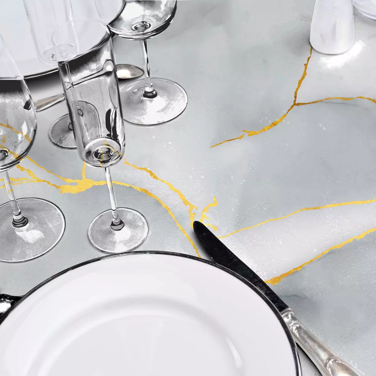 Nappe Rectangle (140 x 240 cm) Marbrelle, PVC Textilia Pailettes