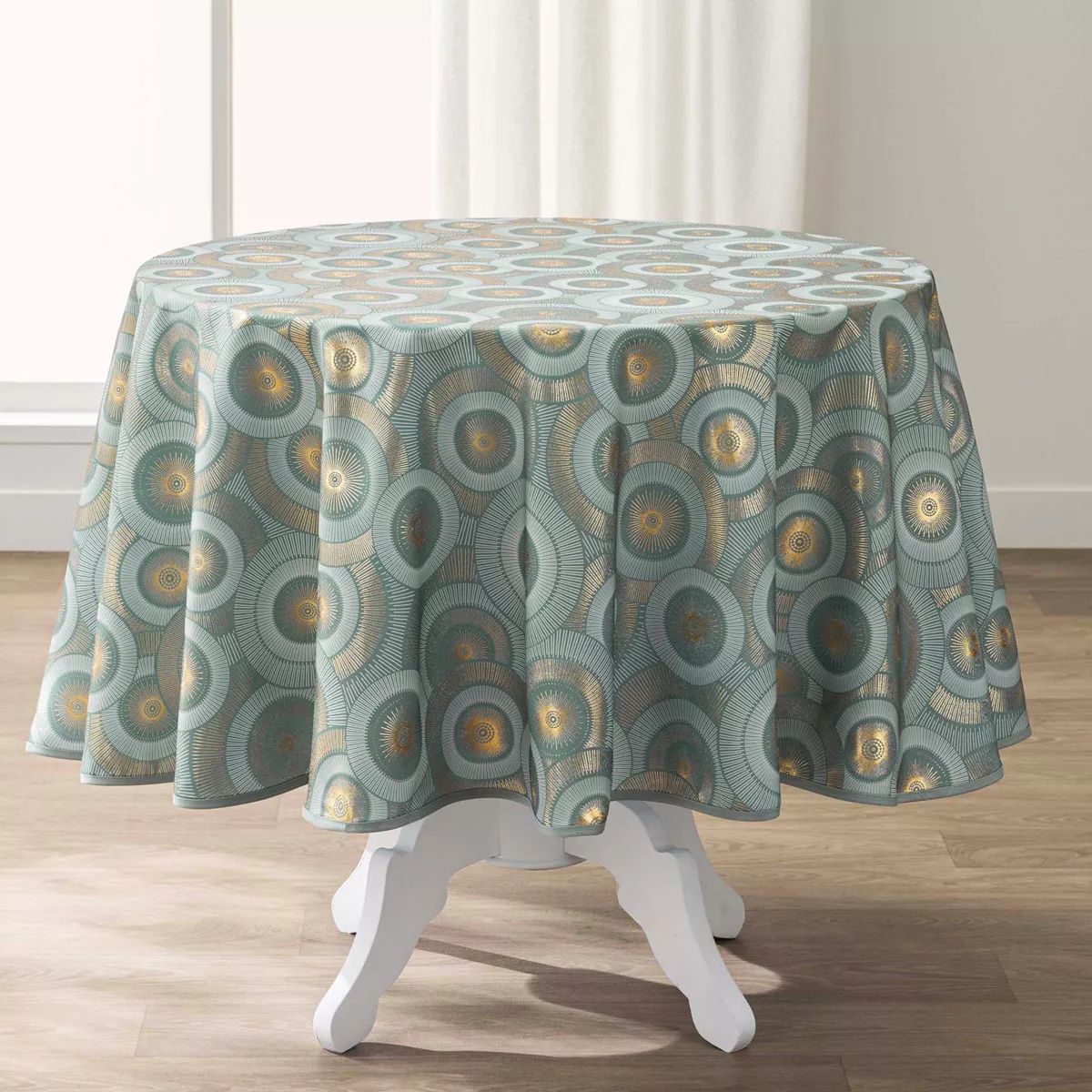 Nappe Ronde (¯ 180 cm) Eclipse Sauge, Polyester ImprimŽ MŽtallisŽ