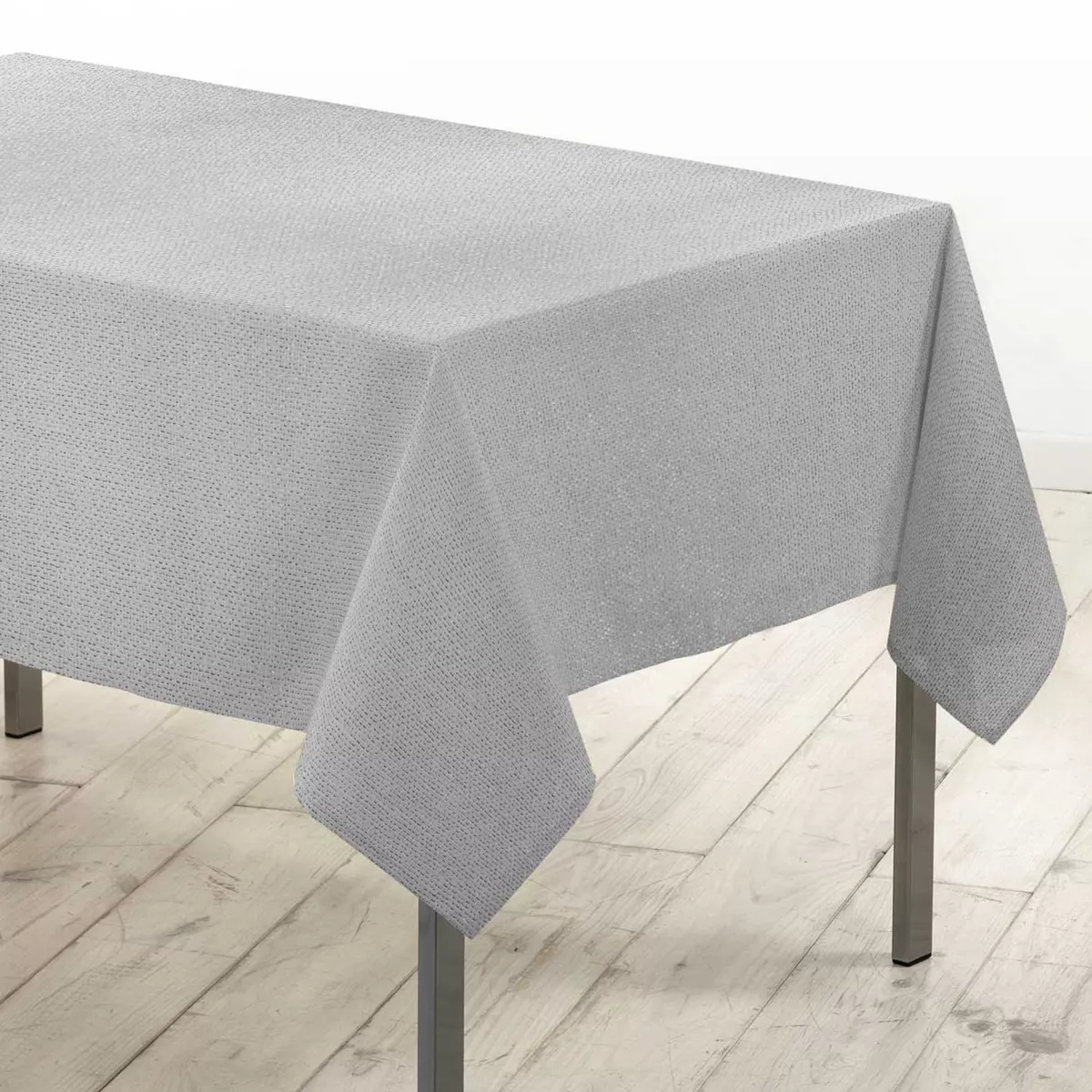 NAPPE RECTANGLE 140 x 240 CM POLYESTER UNI+FILS METALLISES STRASS ARGENT