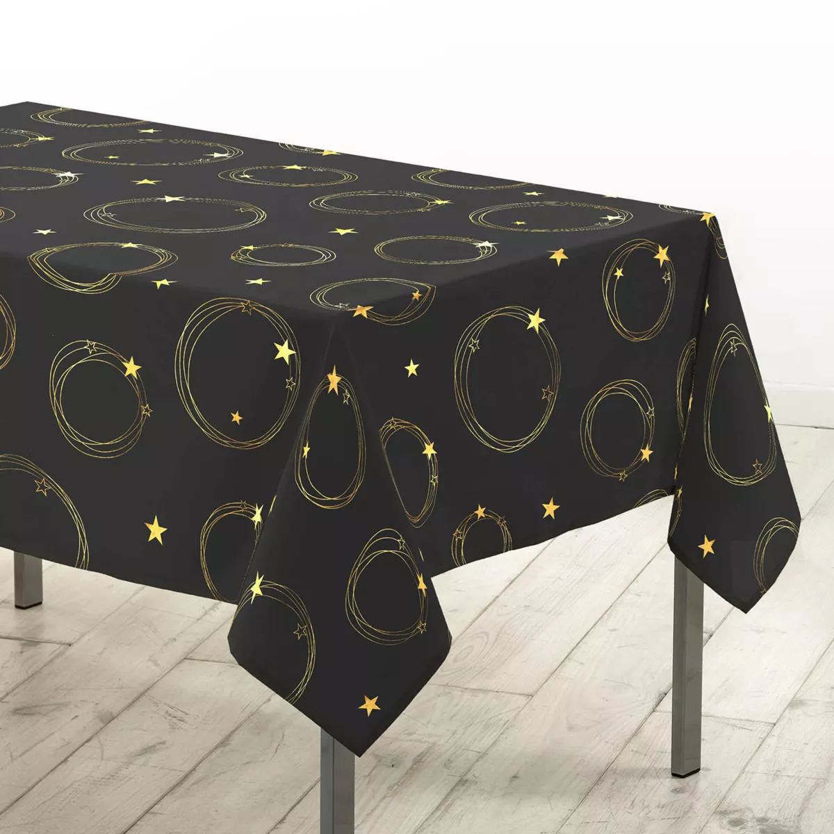 Tovaglia natalizia rettangolare (150 x 240 cm) Star Nero e Oro