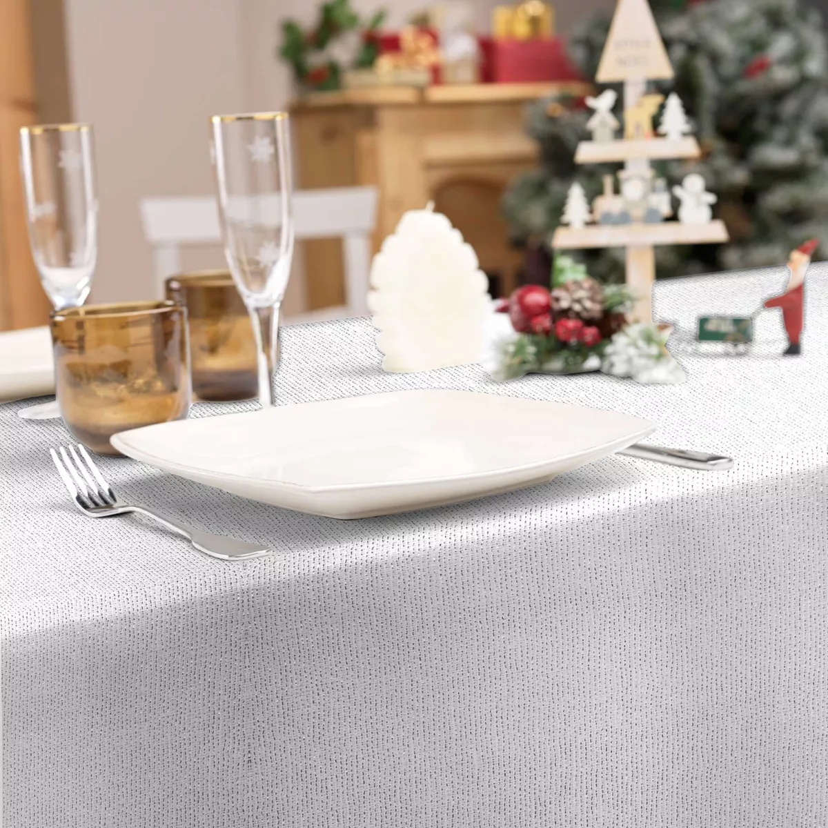 Tovaglia natalizia rettangolare (140 x 300 cm) Strass Argento