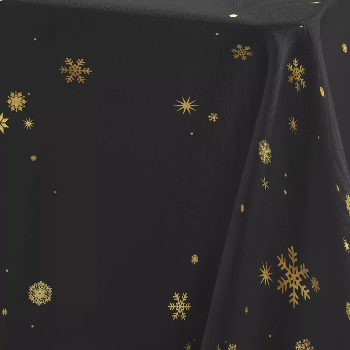 NAPPE RECTANGLE 150 x 300 CM POLYESTER IMPRIME METALLISE CONSTELLATION NOIR/OR
