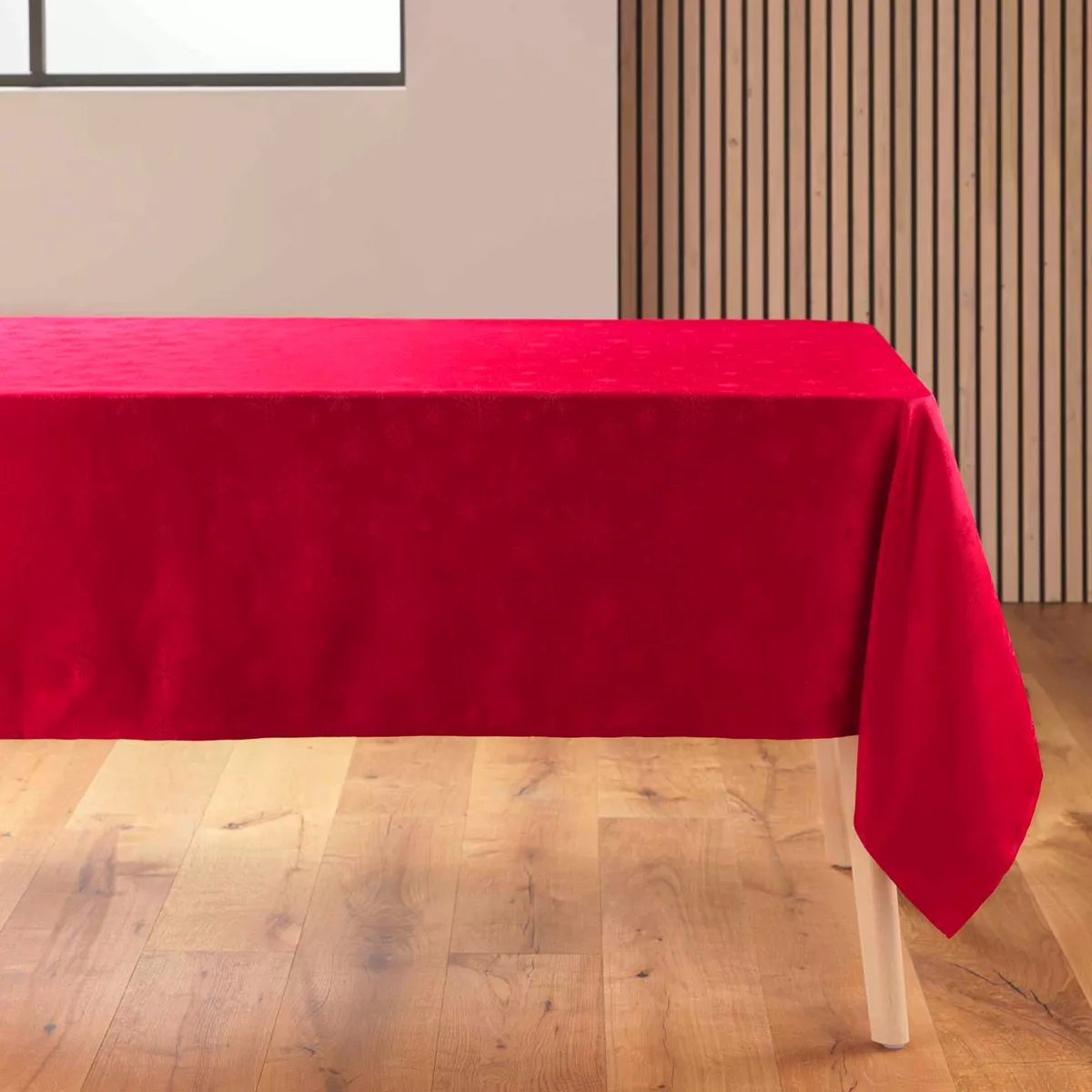 NAPPE RECTANGLE 140 x 300 CM JACQUARD FLOCONS ROUGE