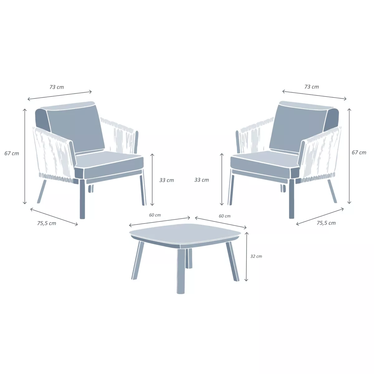 Salotto da giardino in alluminio 2 posti 3 pezzi Amalfi Grigio antracite