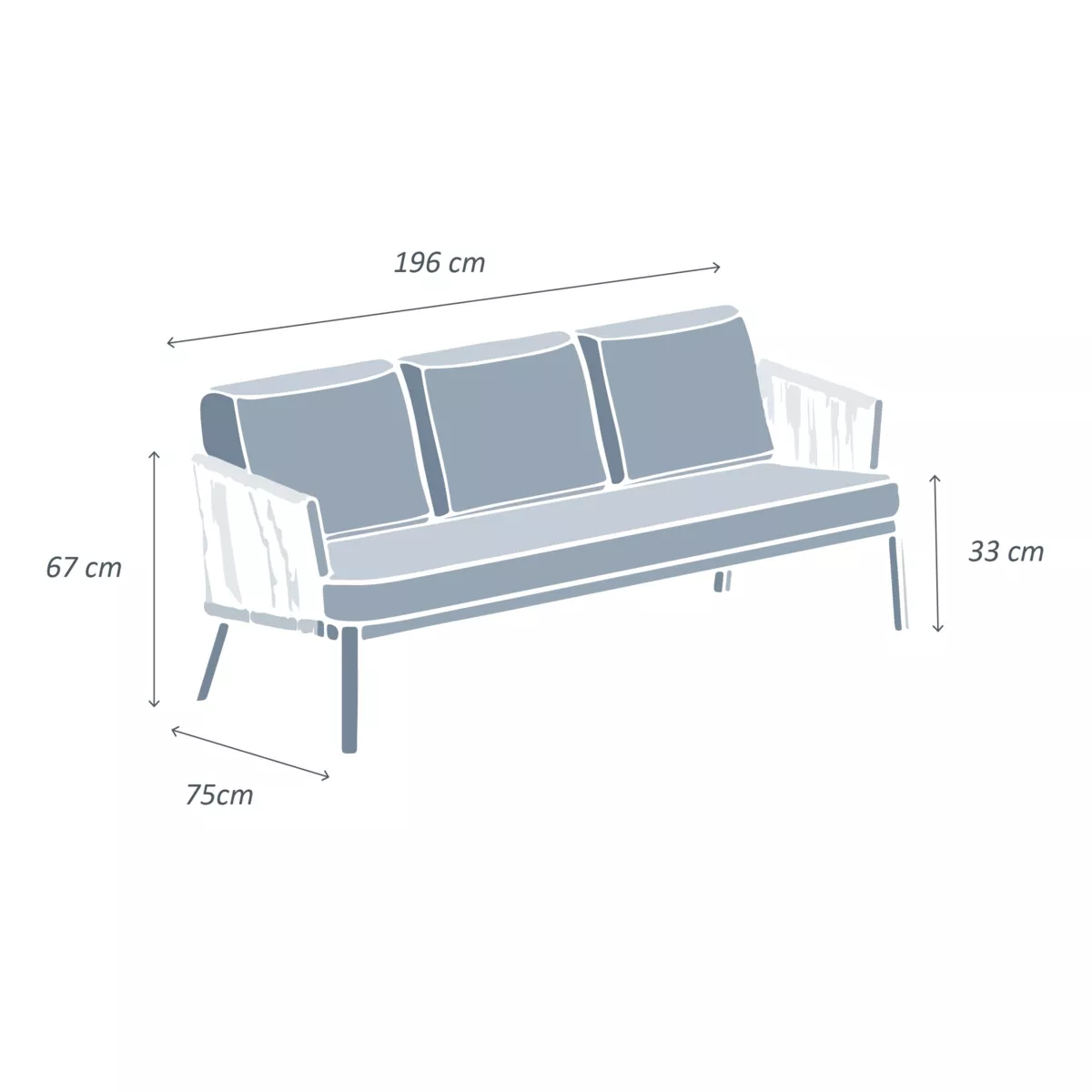 Canapé de jardin en aluminium 3 places Amalfi Gris anthracite et gris clair