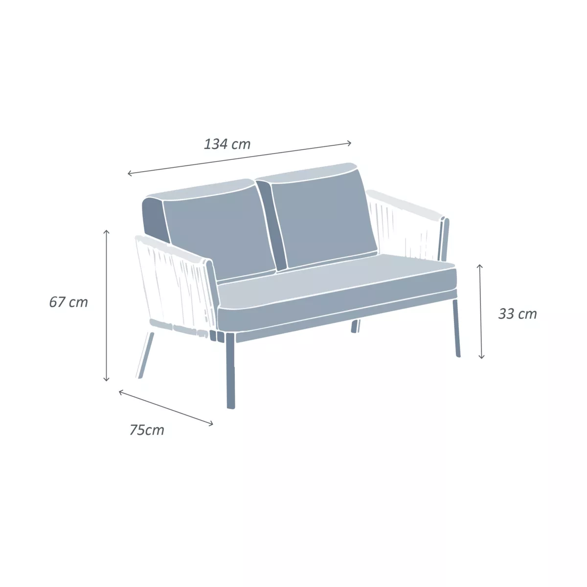 Canapé de jardin en aluminium 2 places Amalfi Gris anthracite