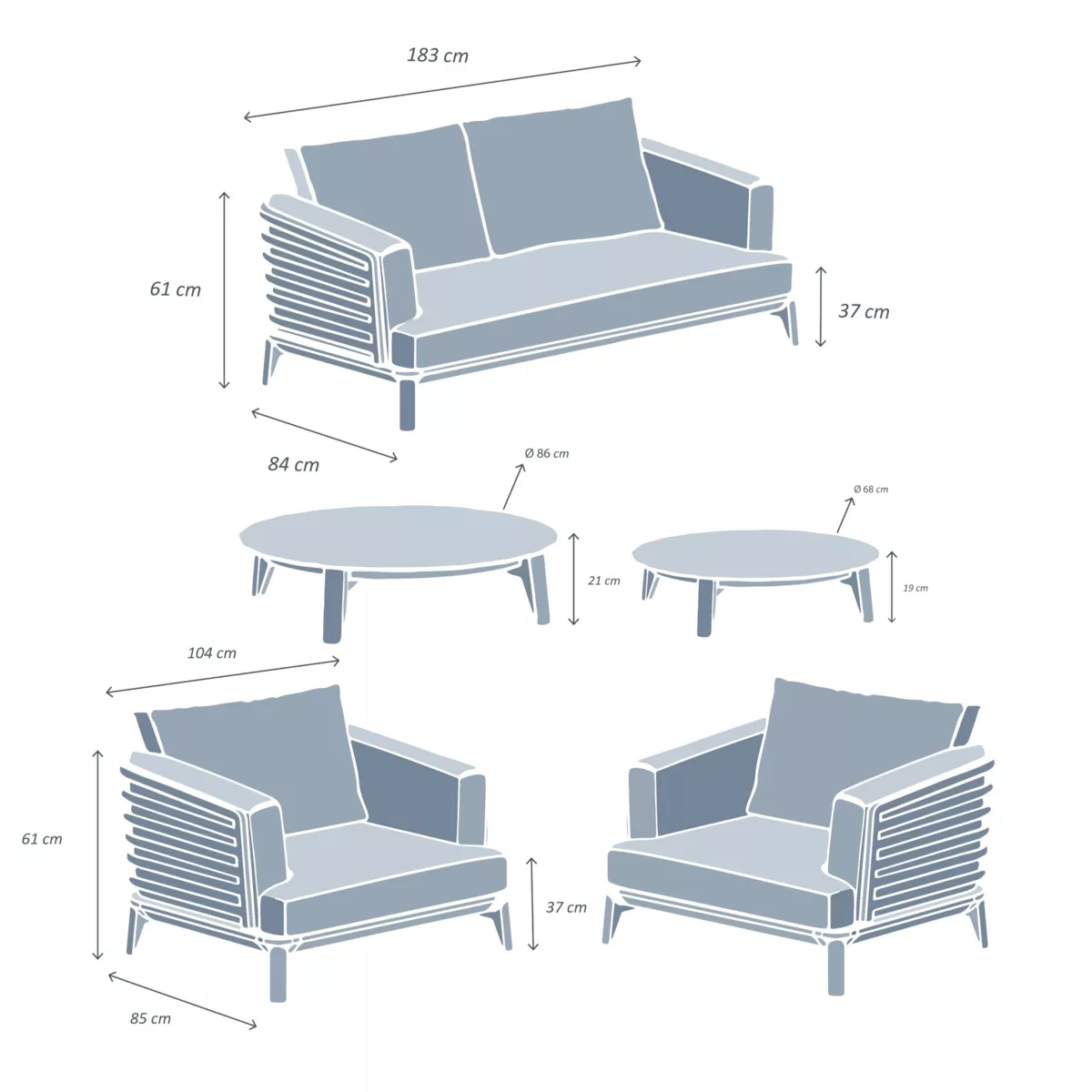 Salon de jardin aluminium 4 places 5 pcs Monte Carlo Blanc et taupe