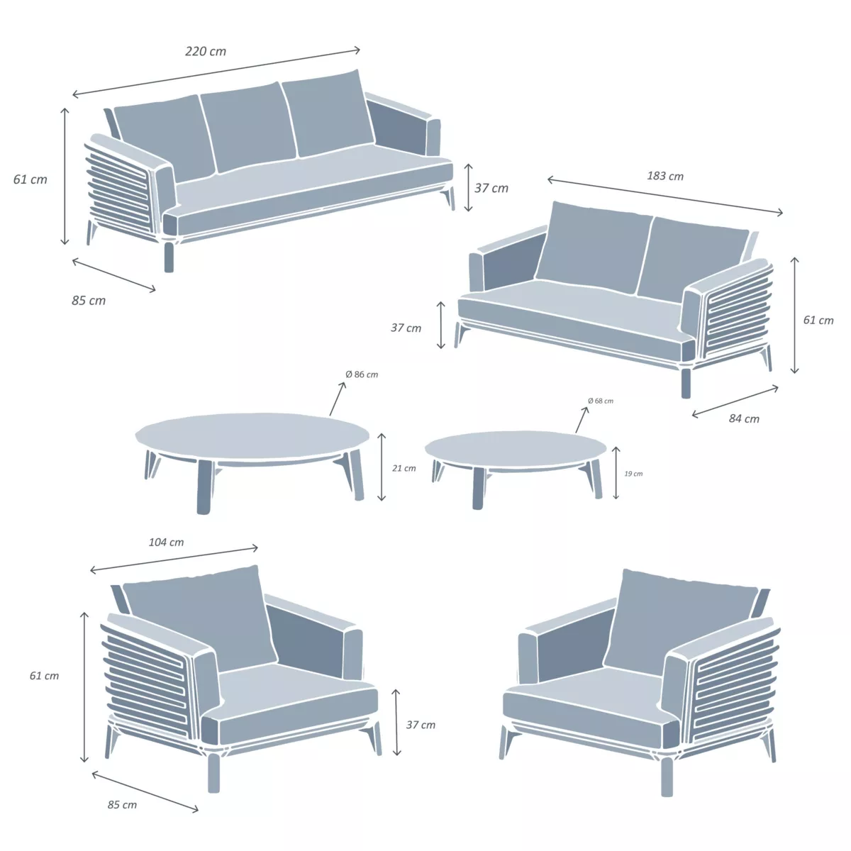 Salotto da giardino alluminio 7 posti 6 pezzi Monte Carlo Bianco e beige
