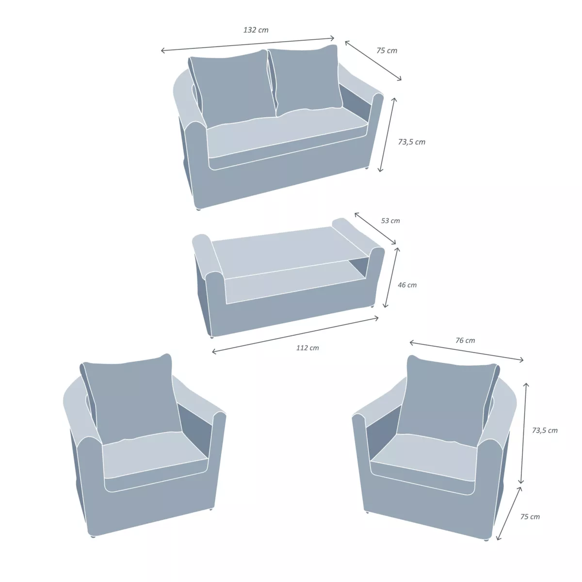 Salon de jardin en résine tressée 4 places 4 pcs Calvi Sepia et taupe