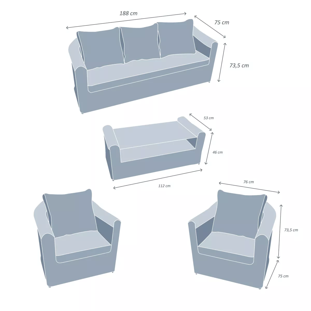 Salon de jardin en résine tressée 5 places 4 pcs Calvi Sepia et taupe