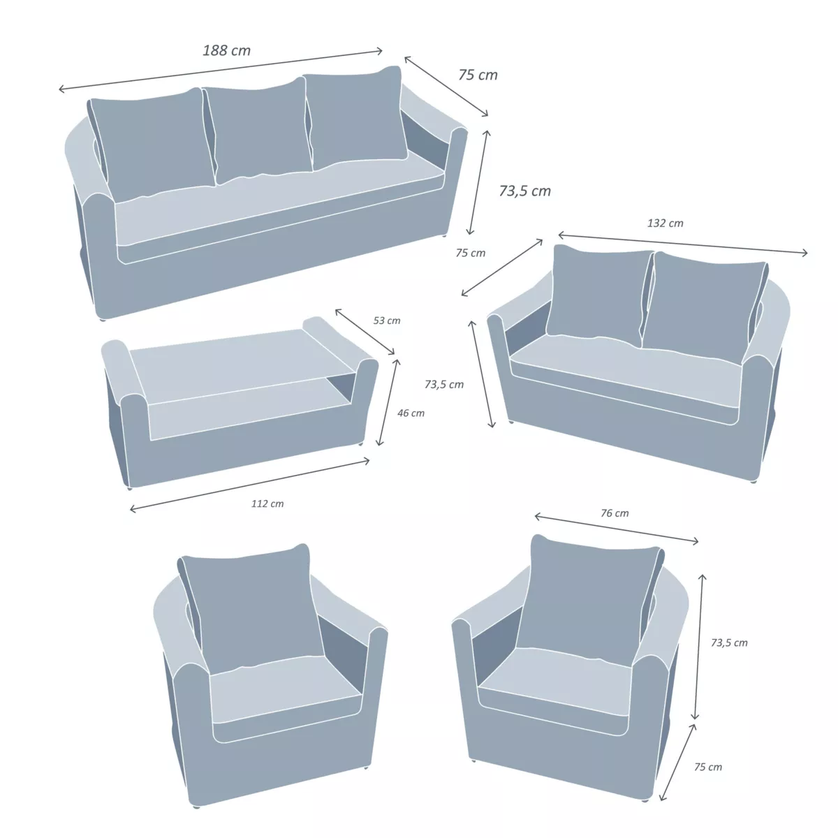 Salon de jardin en résine tressée 7 places 5 pcs Calvi Gris et taupe