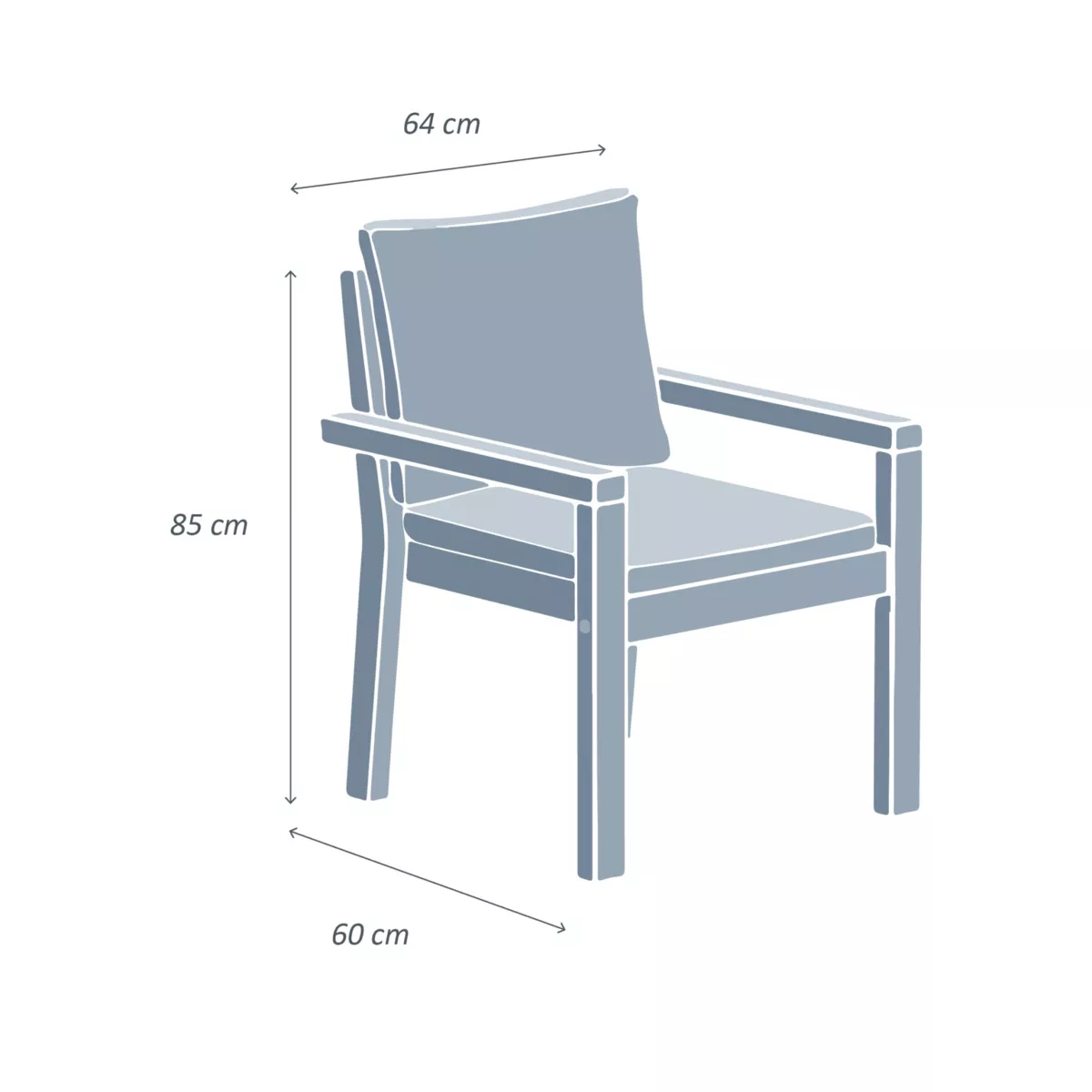 Lote de 2 sillones apilables de jardín en madera de acacia Bornéo Gris antracita