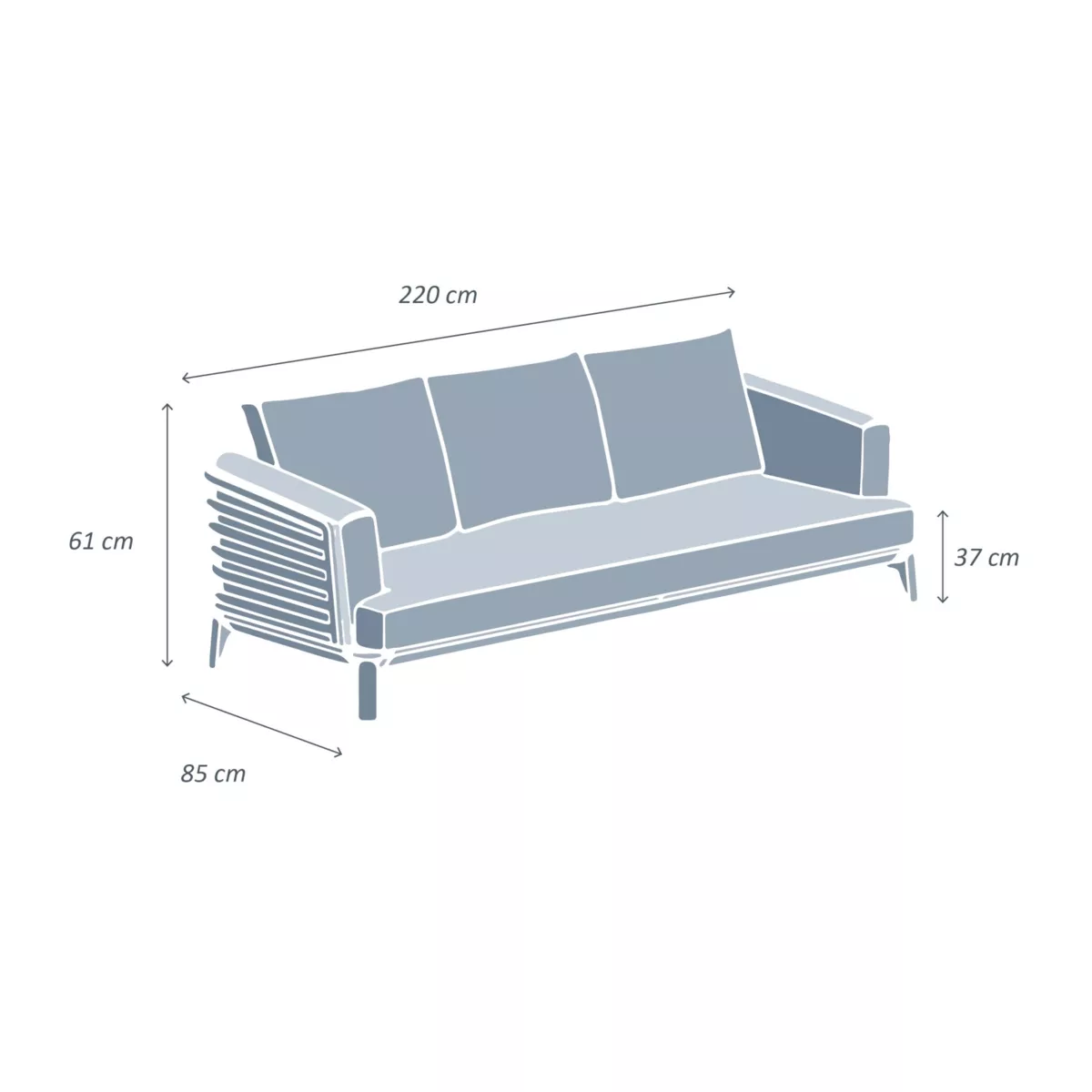 Sofá de jardín de aluminio 3 plazas Monte Carlo Blanco y beige