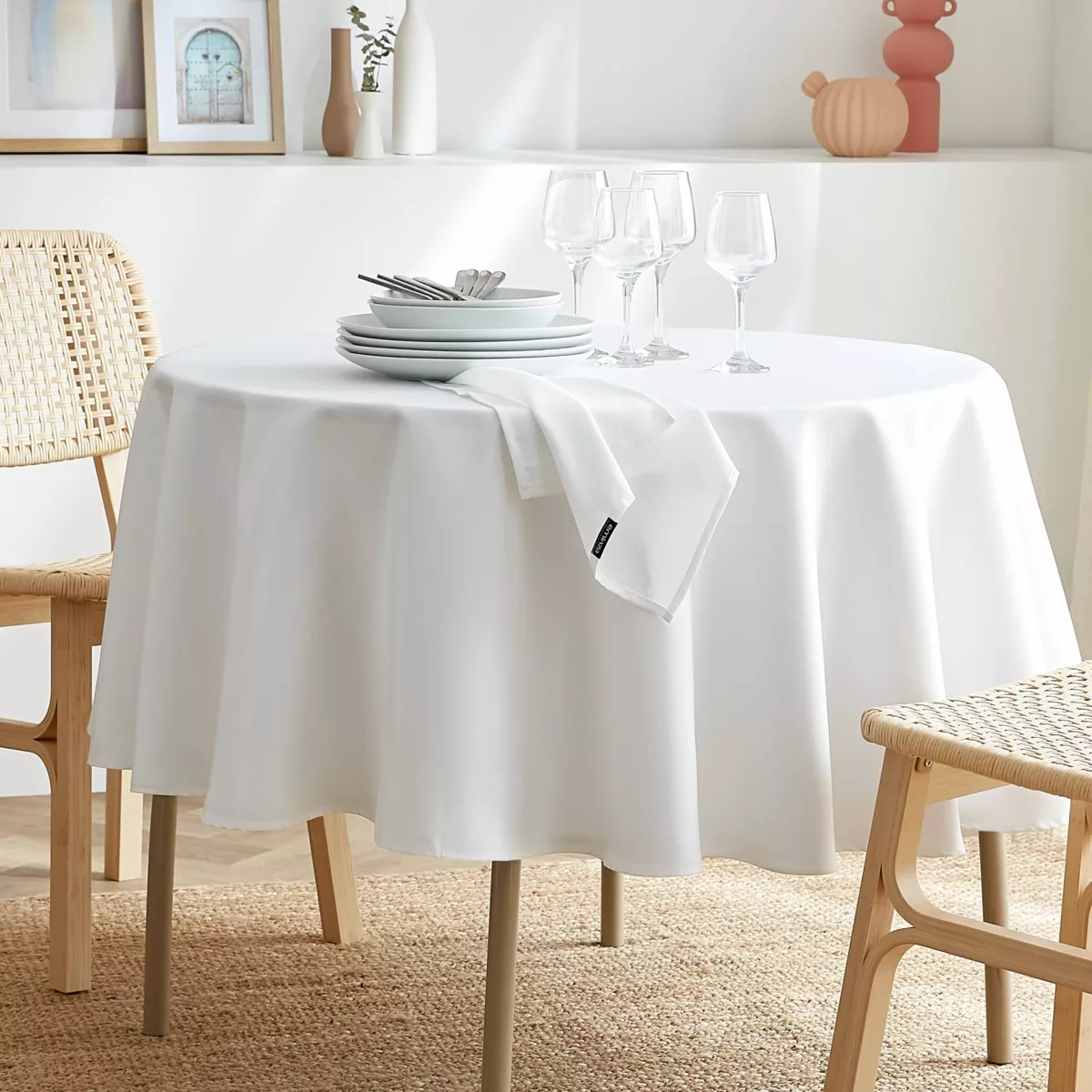 Lot de 3 serviettes de table polyester (40 x 40 cm) Elise Blanches