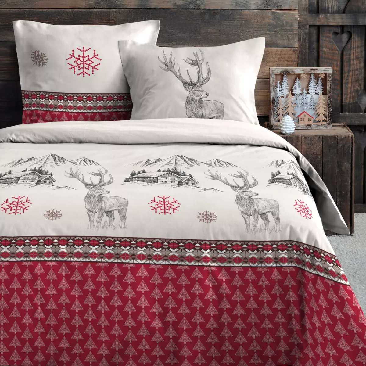 Copripiumino e due federe in cotone (260 x 240 cm) Bauges Rosso