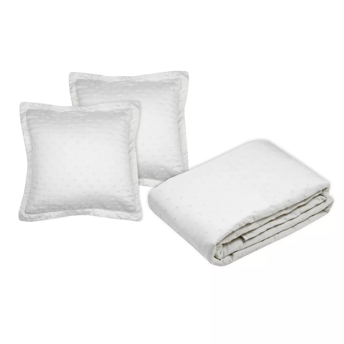 Colcha acolchada Cléo y dos fundas de almohada (240 x 220 cm) Marfil