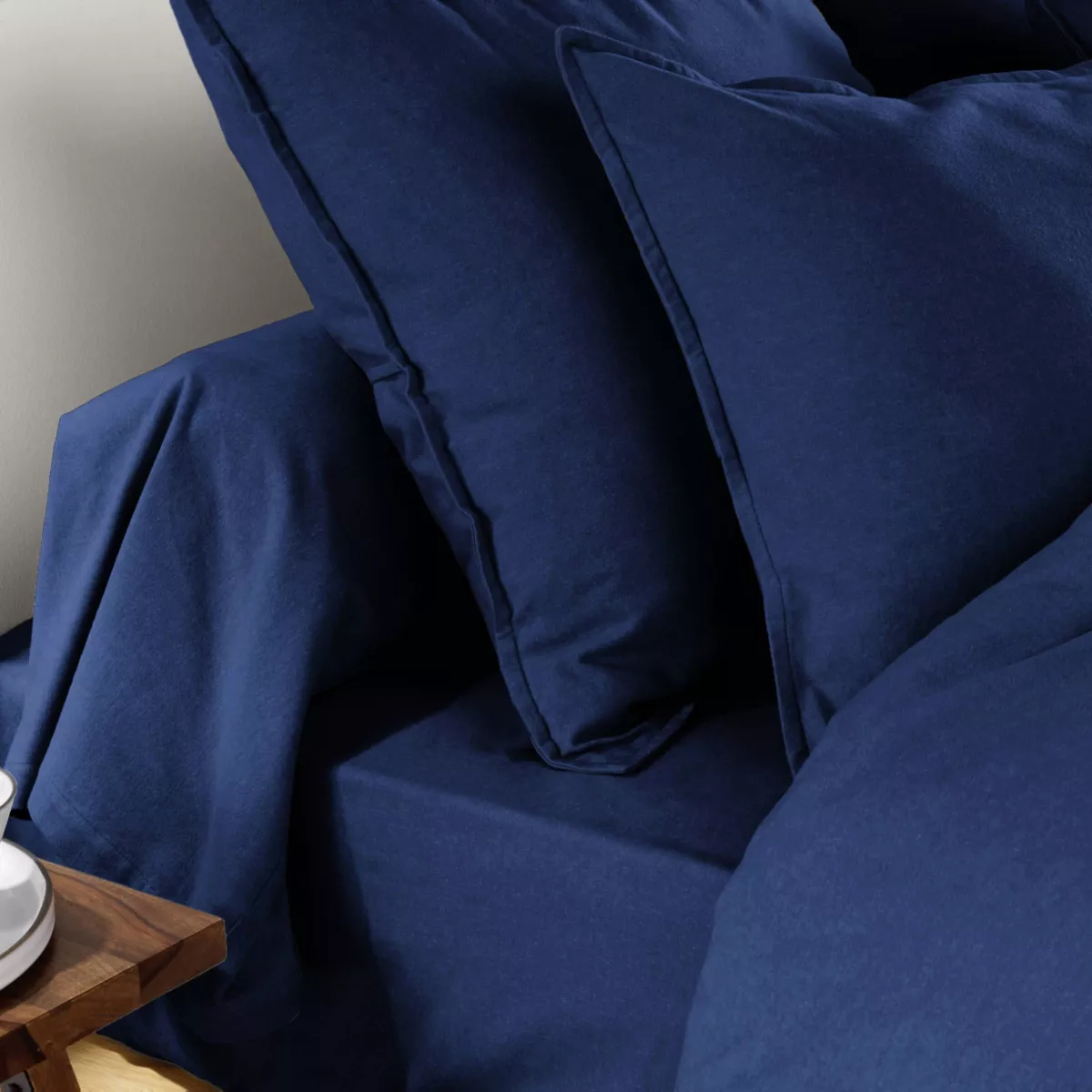 marque eminza - Taie d'oreiller 63 x 63 cm Flanelle unie NINA Unie Bleu nuit