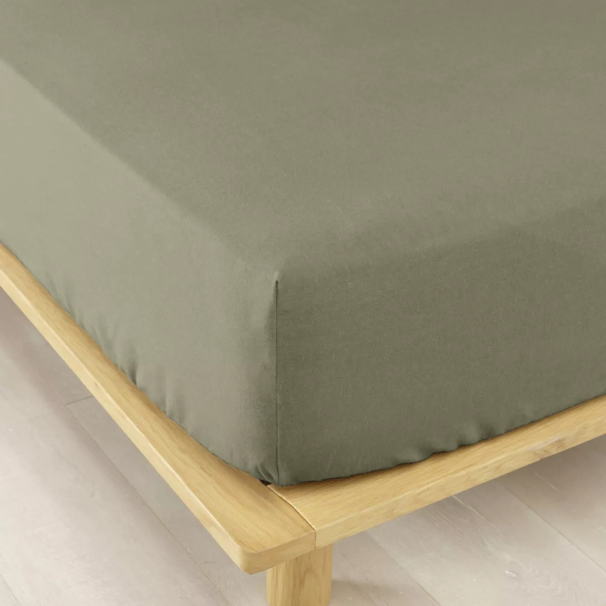 Drap housse en flanelle de coton (200 x 200 cm) Nina Vert romarin