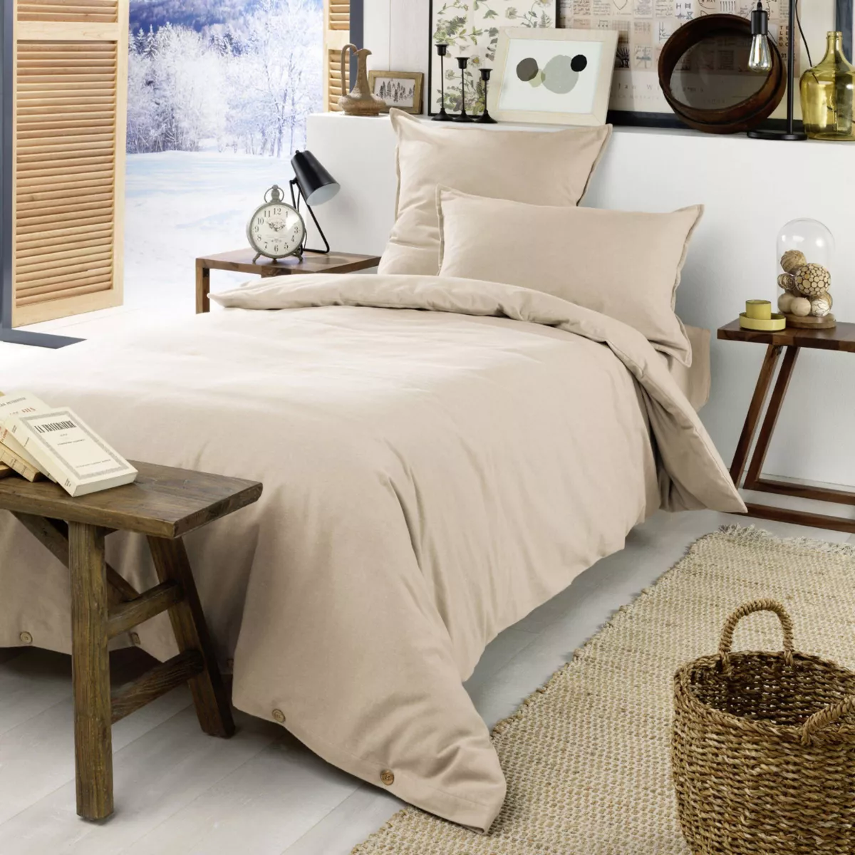 Lenzuolo con angoli in flanella di cotone (90 x 200 cm) Nina Beige