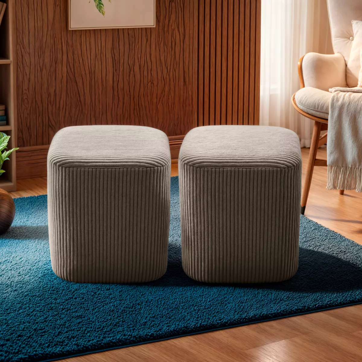 2er Set Samt-Hocker (H38 cm) Shan Taupe