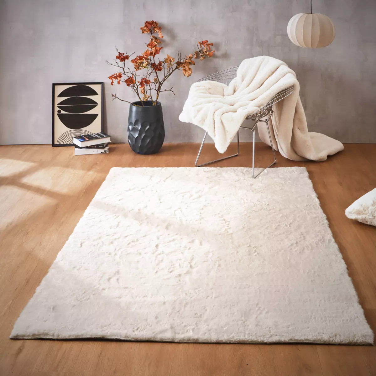 Alfombra rectangular de piel sintética (140 x 200 cm) Finn Blanco