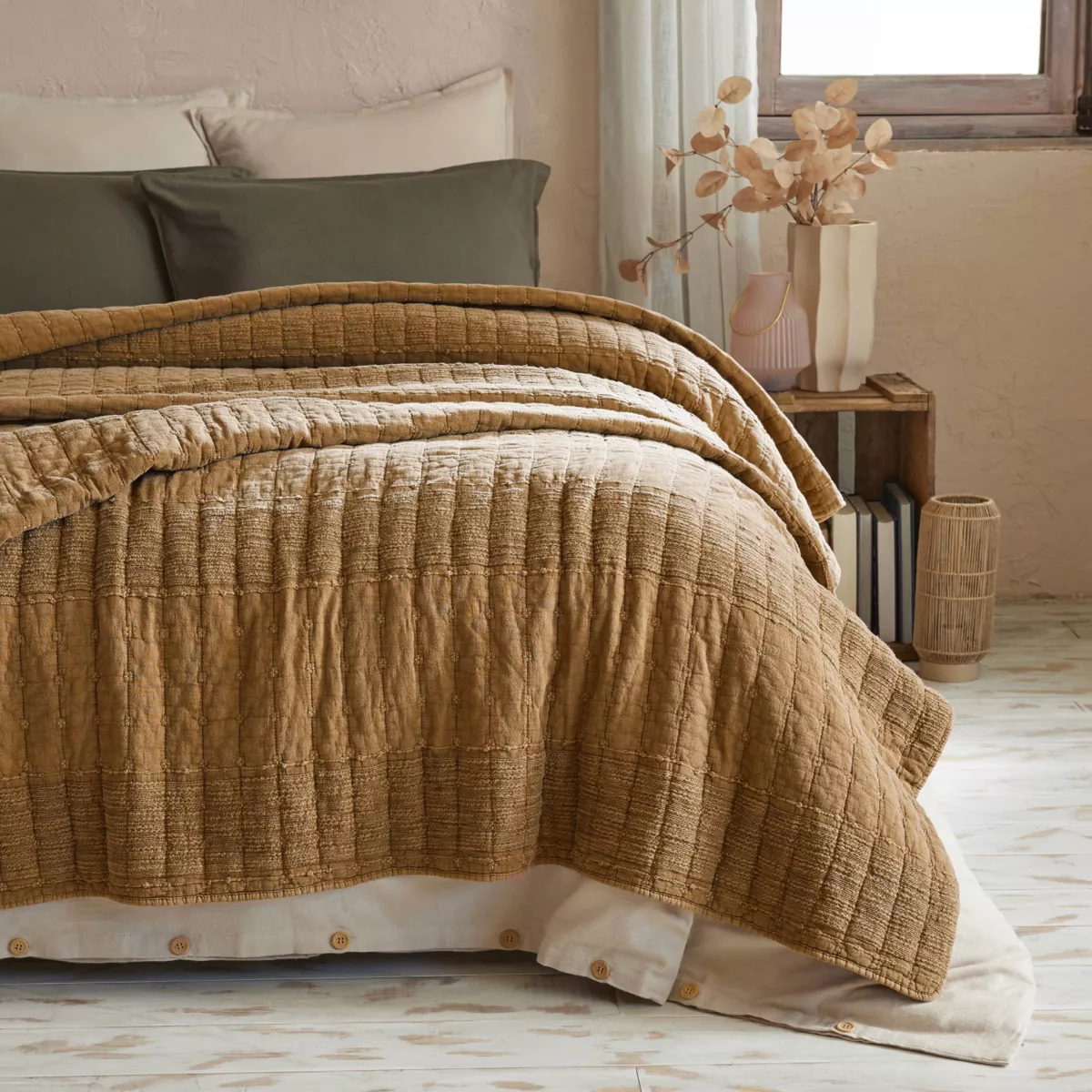 Colcha de algodón acolchada (240 x 260 cm) Lena Camel
