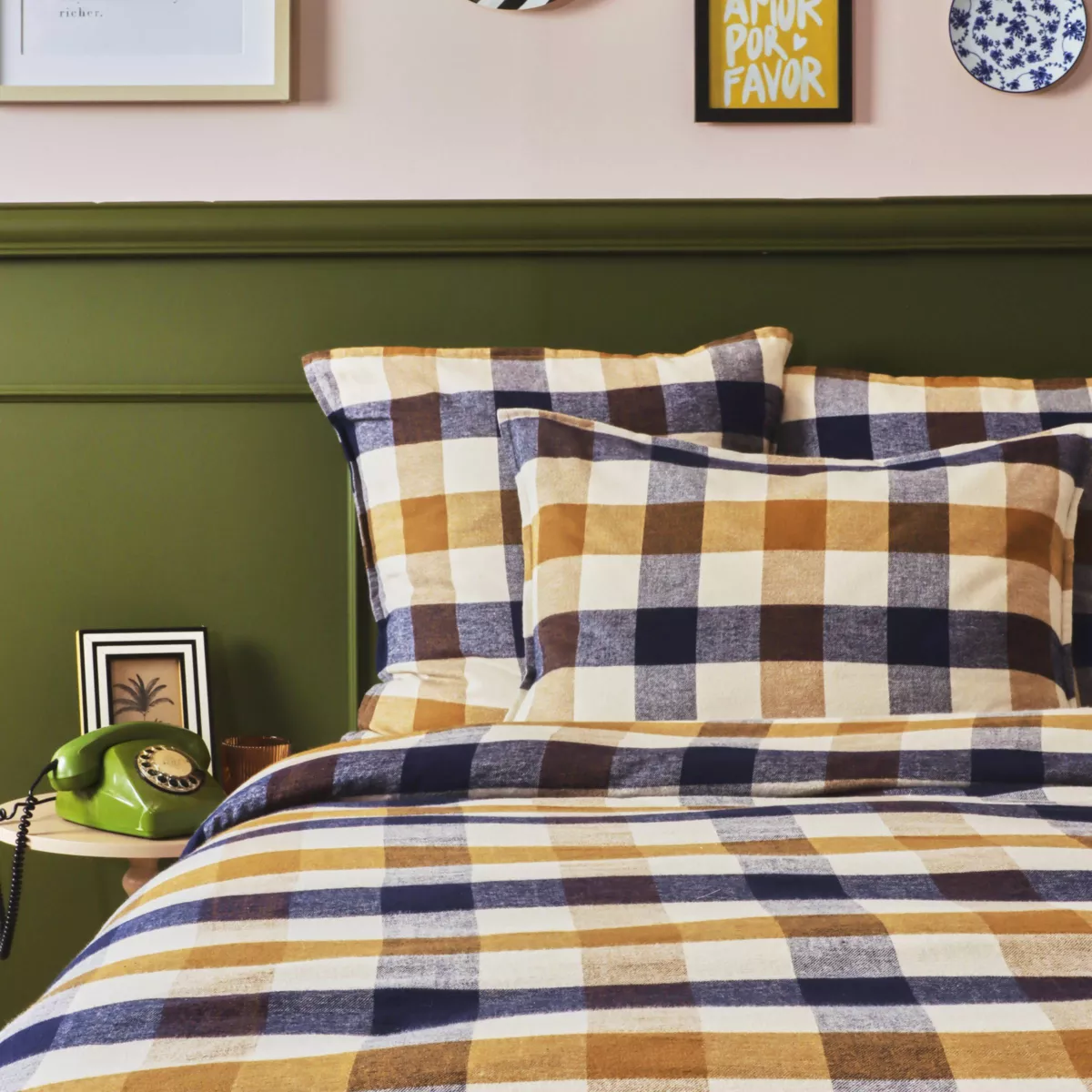 Housse de couette flanelle de coton (240 x 220 cm) Nina carreaux Multicolore