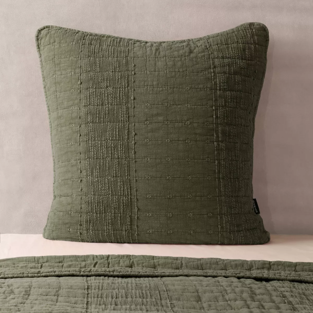 Fodera per cuscino quadrata in cotone (60 x 60 cm) Lena Verde rosmarino