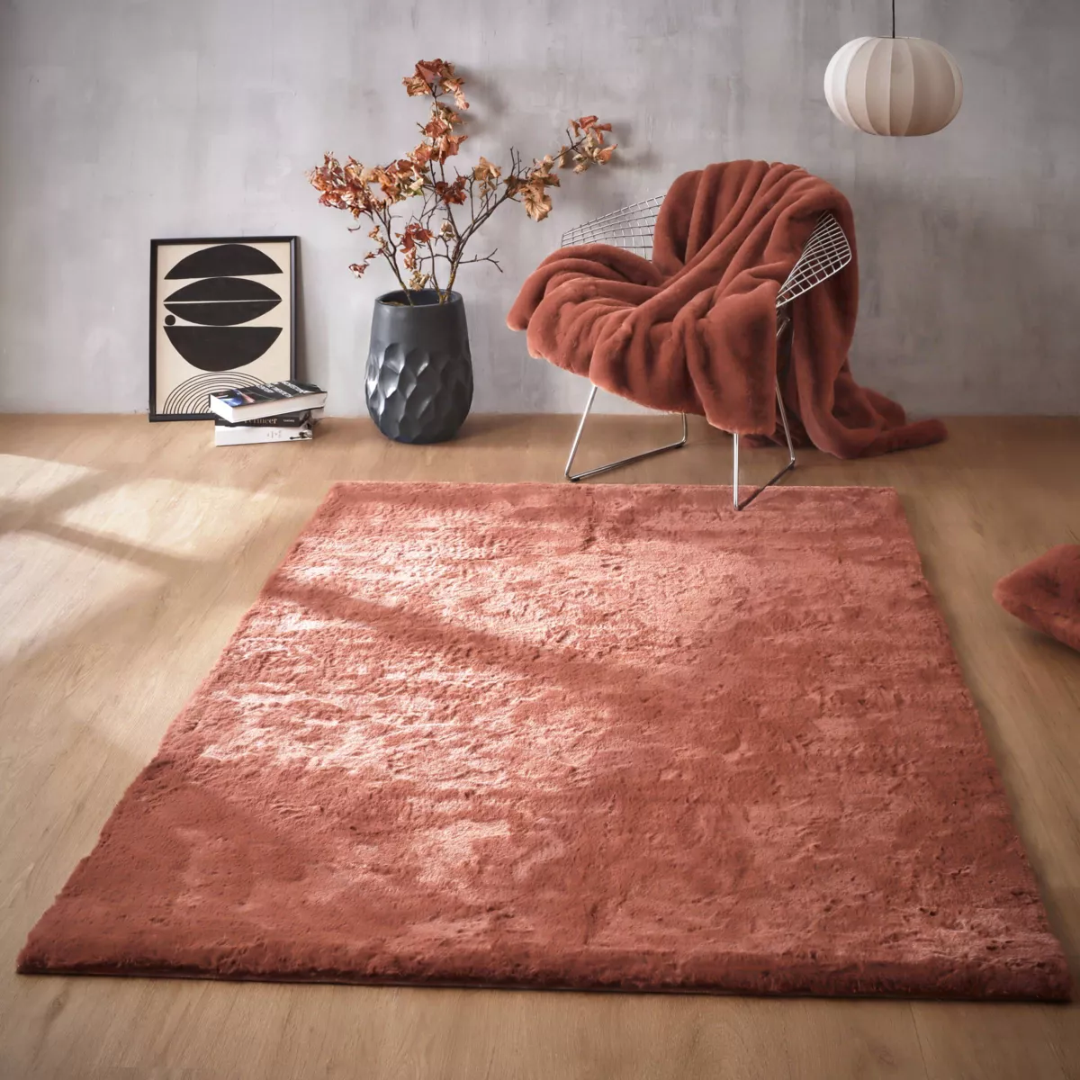 Tapis rectangulaire fausse fourrure (140 x 200 cm) Finn Terracotta