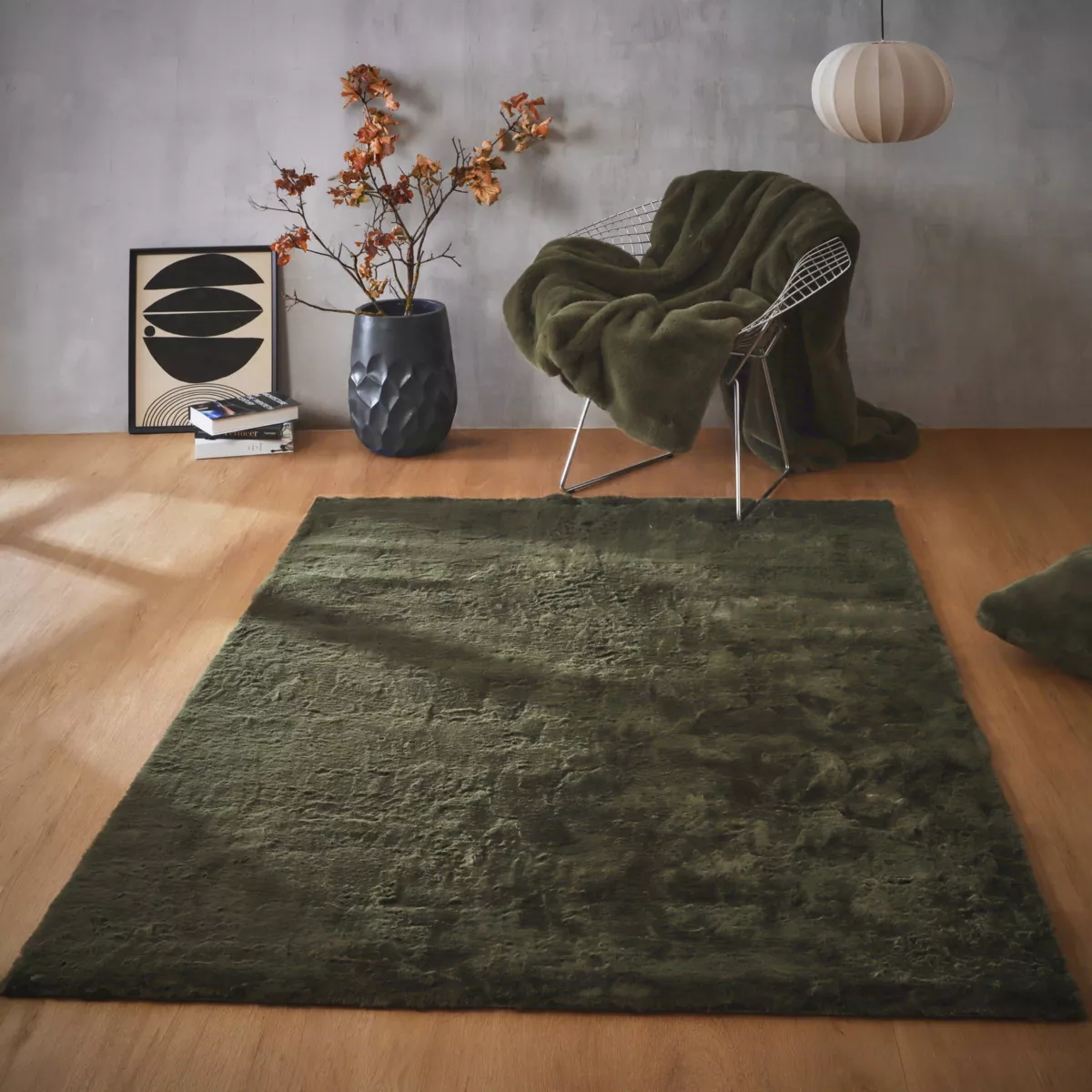 Tapis rectangulaire fausse fourrure (140 x 200 cm) Finn Vert kaki