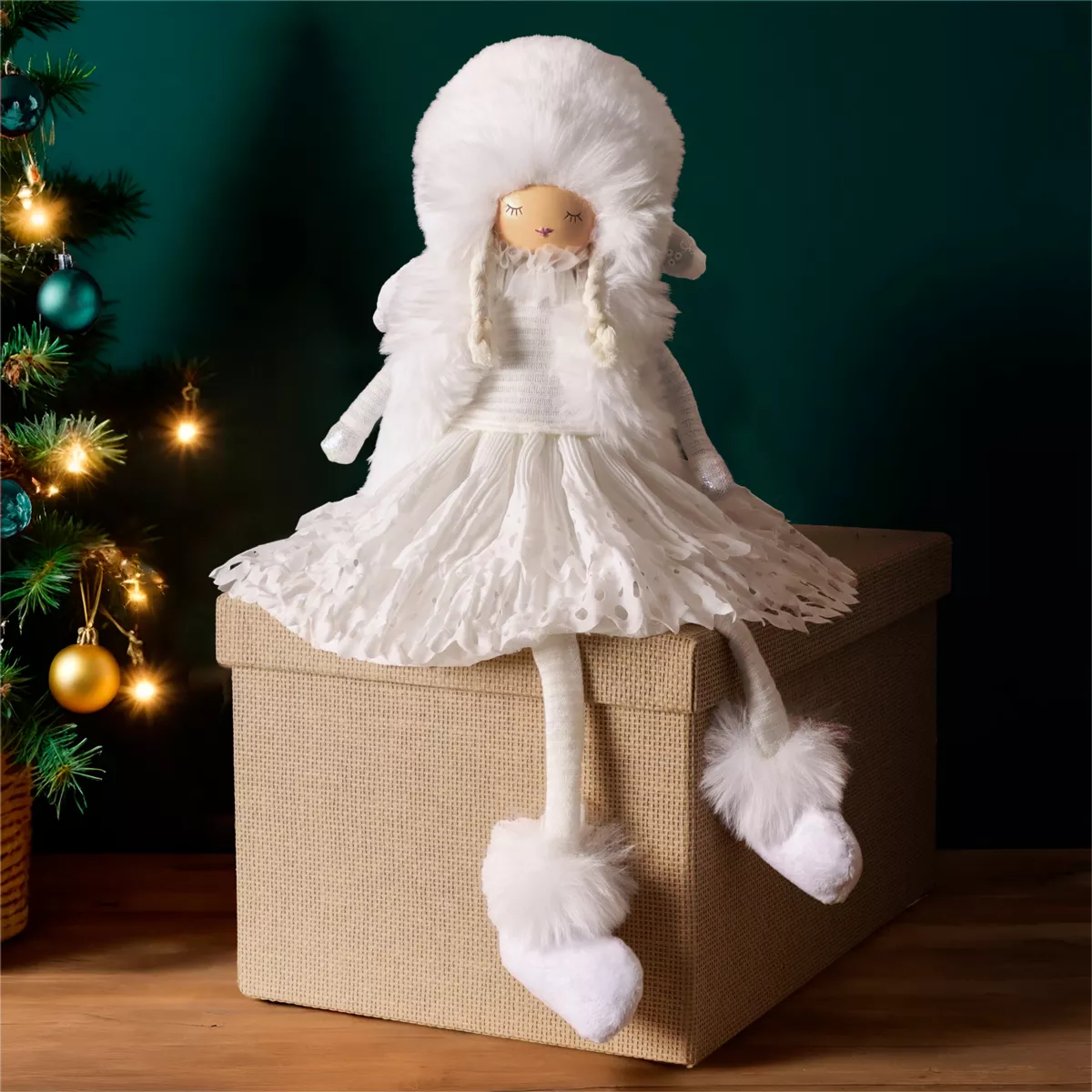 Angelo di Natale con gambe flessibili (H53 cm) Signorina Inverno Bianco