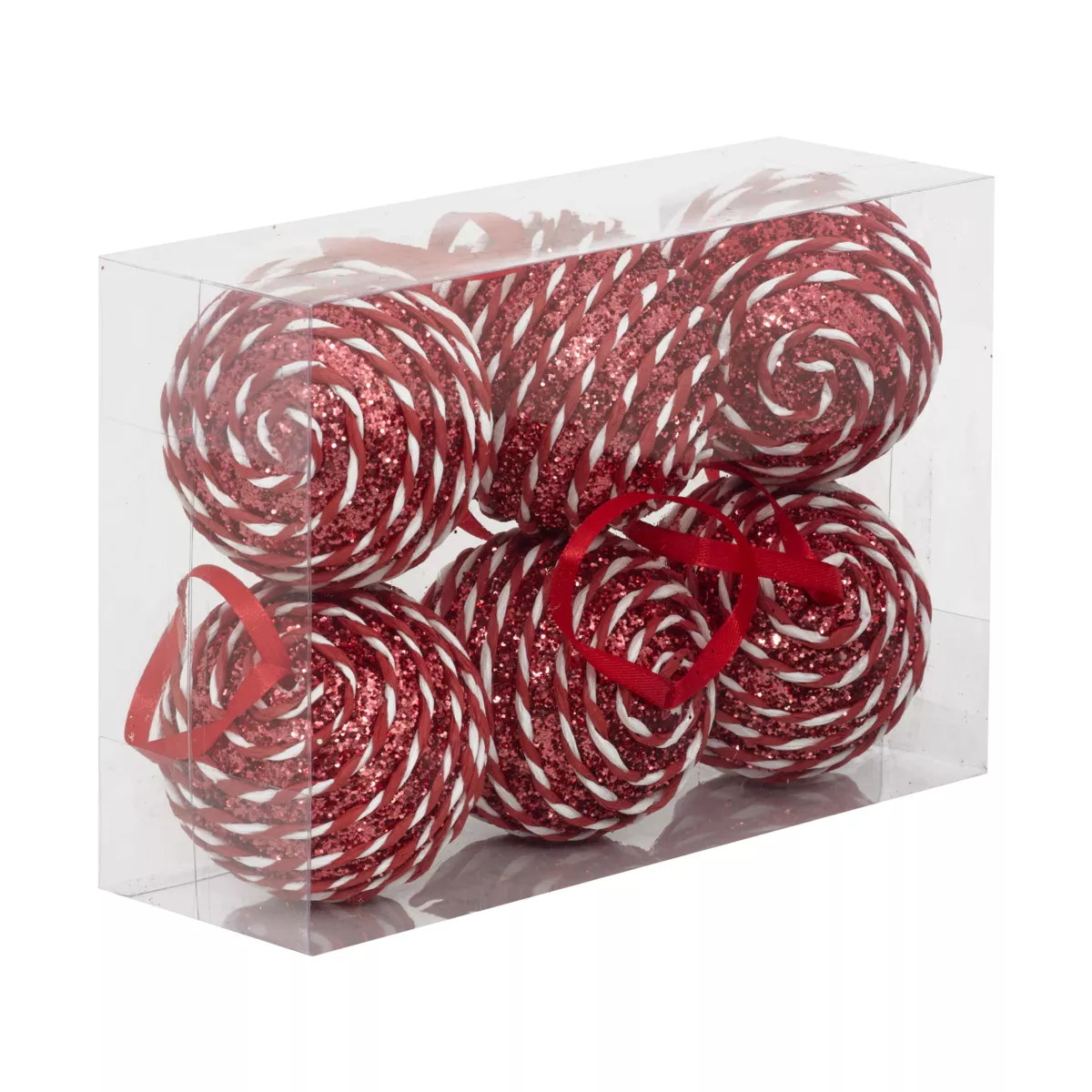 Set di 6 Palline di natale (D80 mm) Righe Fantasia Rosso e bianco