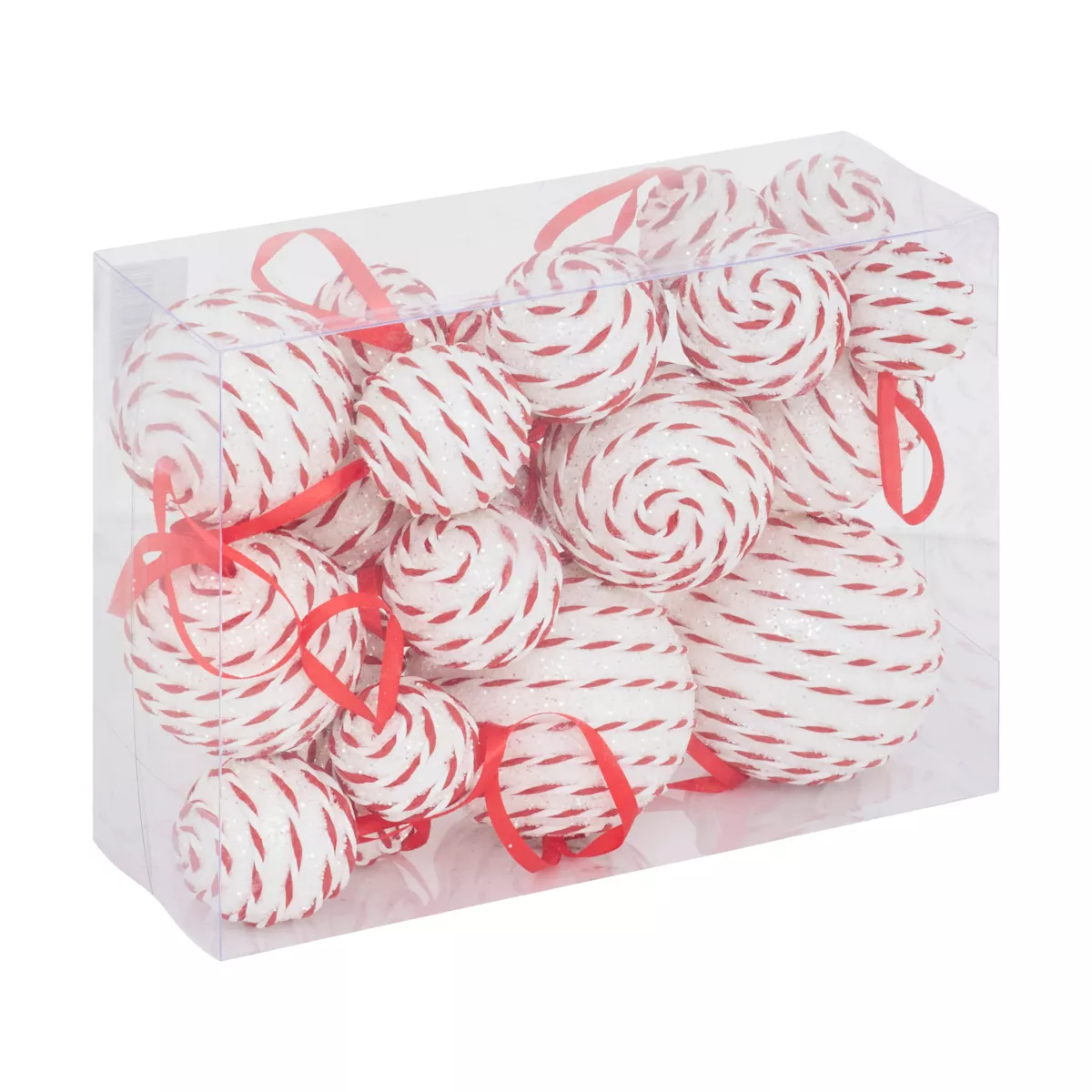 Set di 22 Palline di natale assortite a righe Fantasia Rosso e Bianco