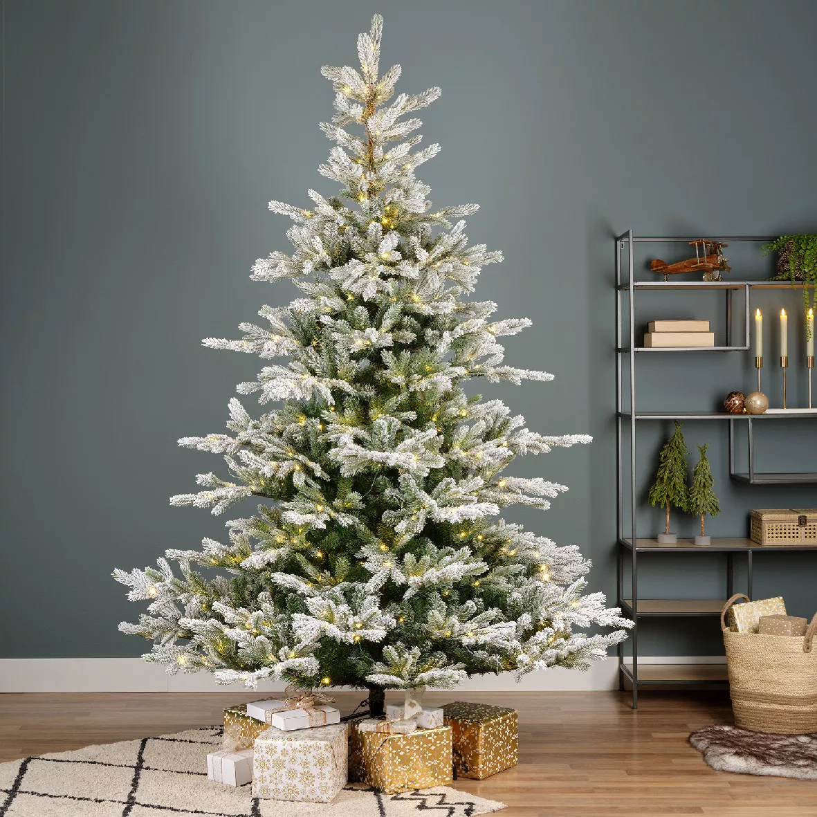 Árbol de Navidad artificial luminoso 550 LED (H210 cm) Glorious Verde nevado