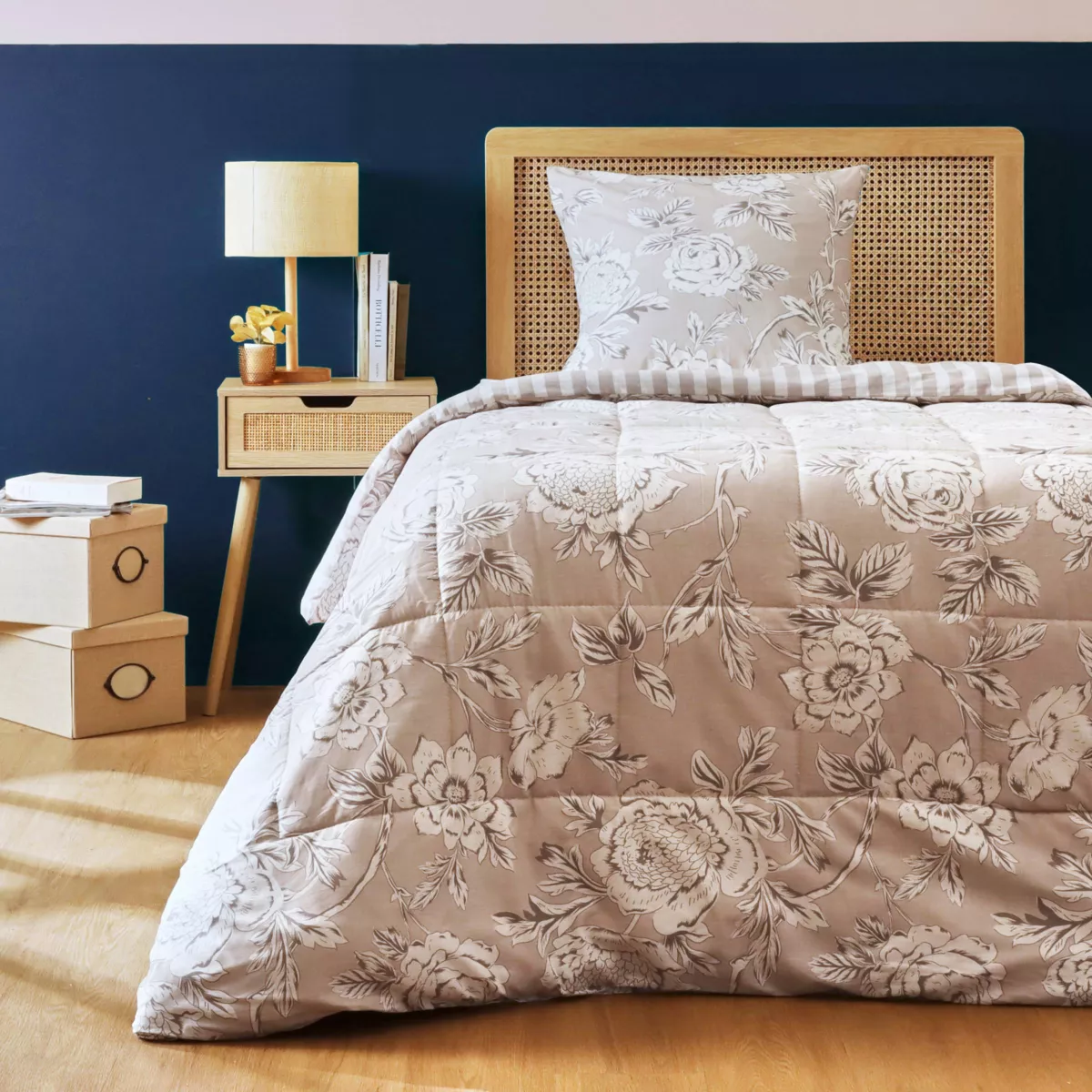 Piumino stampato e federa in cotone (140 x 200 cm) Lara Beige