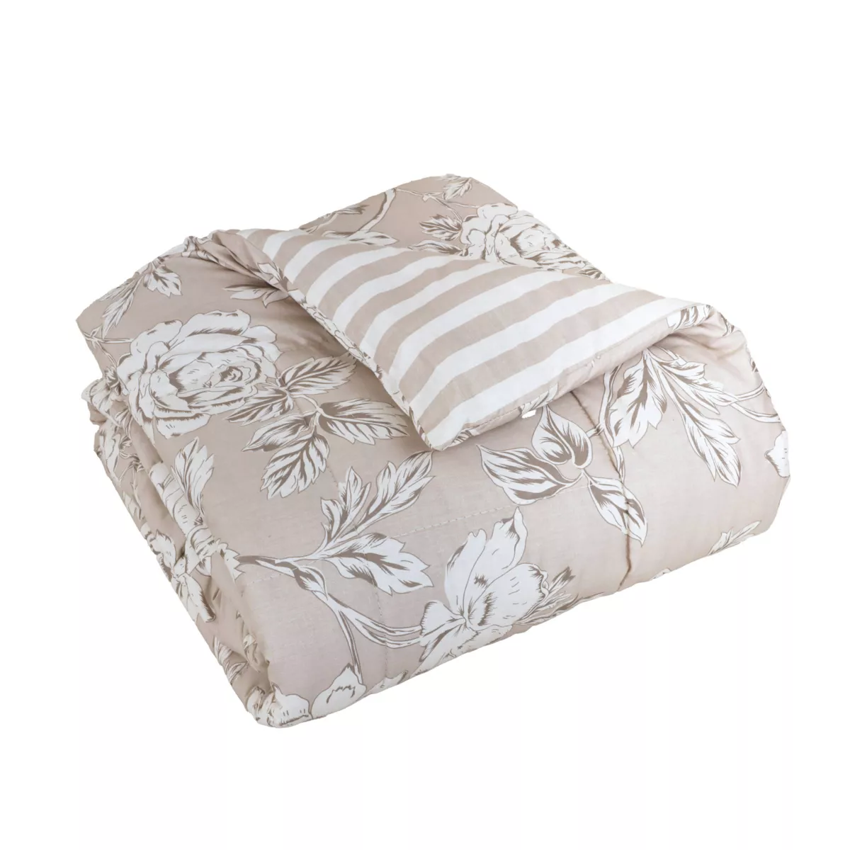 Couette imprimée et deux taies d'oreiller coton (200 x 200 cm) Lara Beige