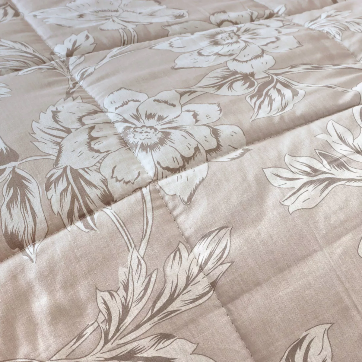 Couette imprimée et deux taies d'oreiller coton (200 x 200 cm) Lara Beige