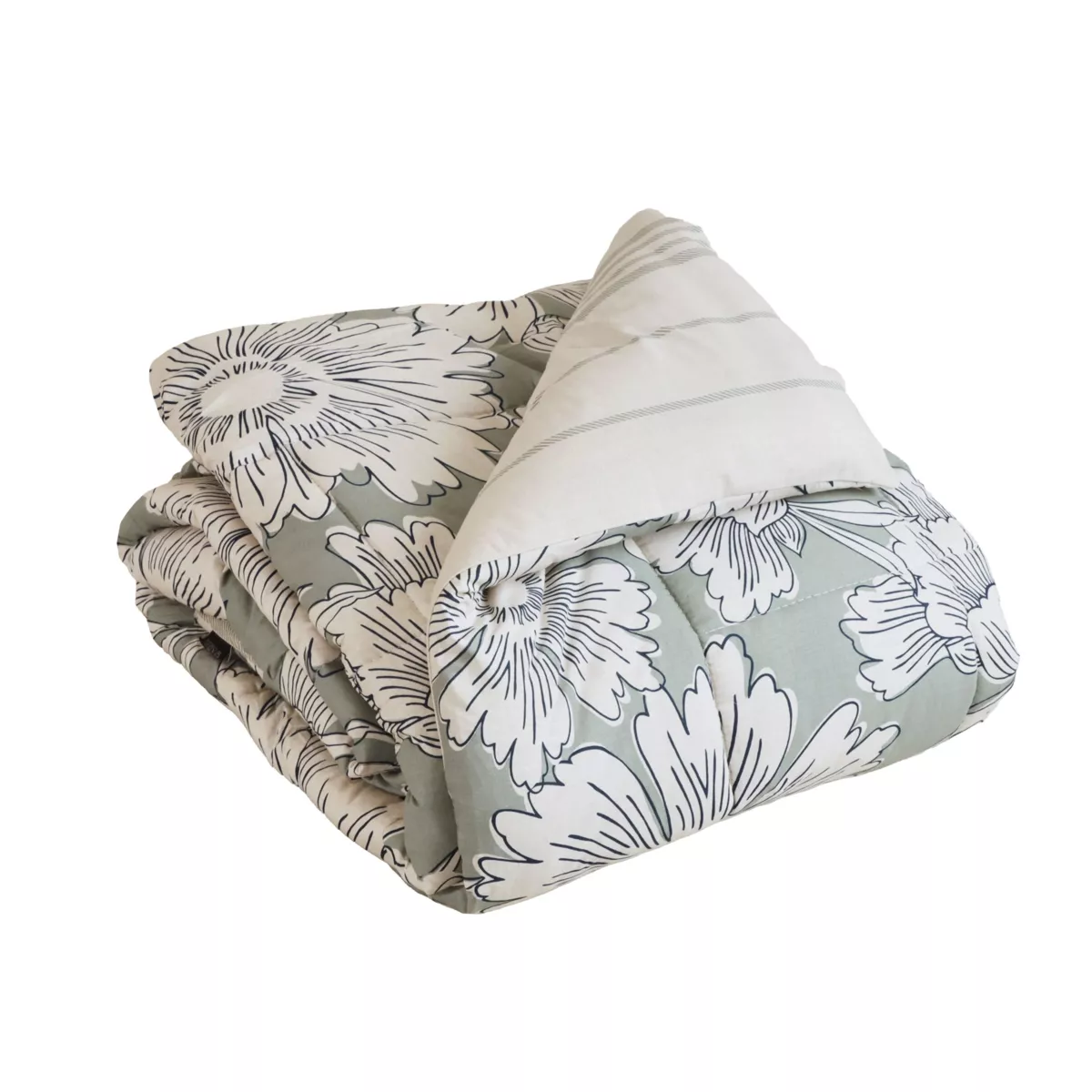 Edredón estampado y dos fundas de almohada de algodón (200 x 200 cm) Lara Verde