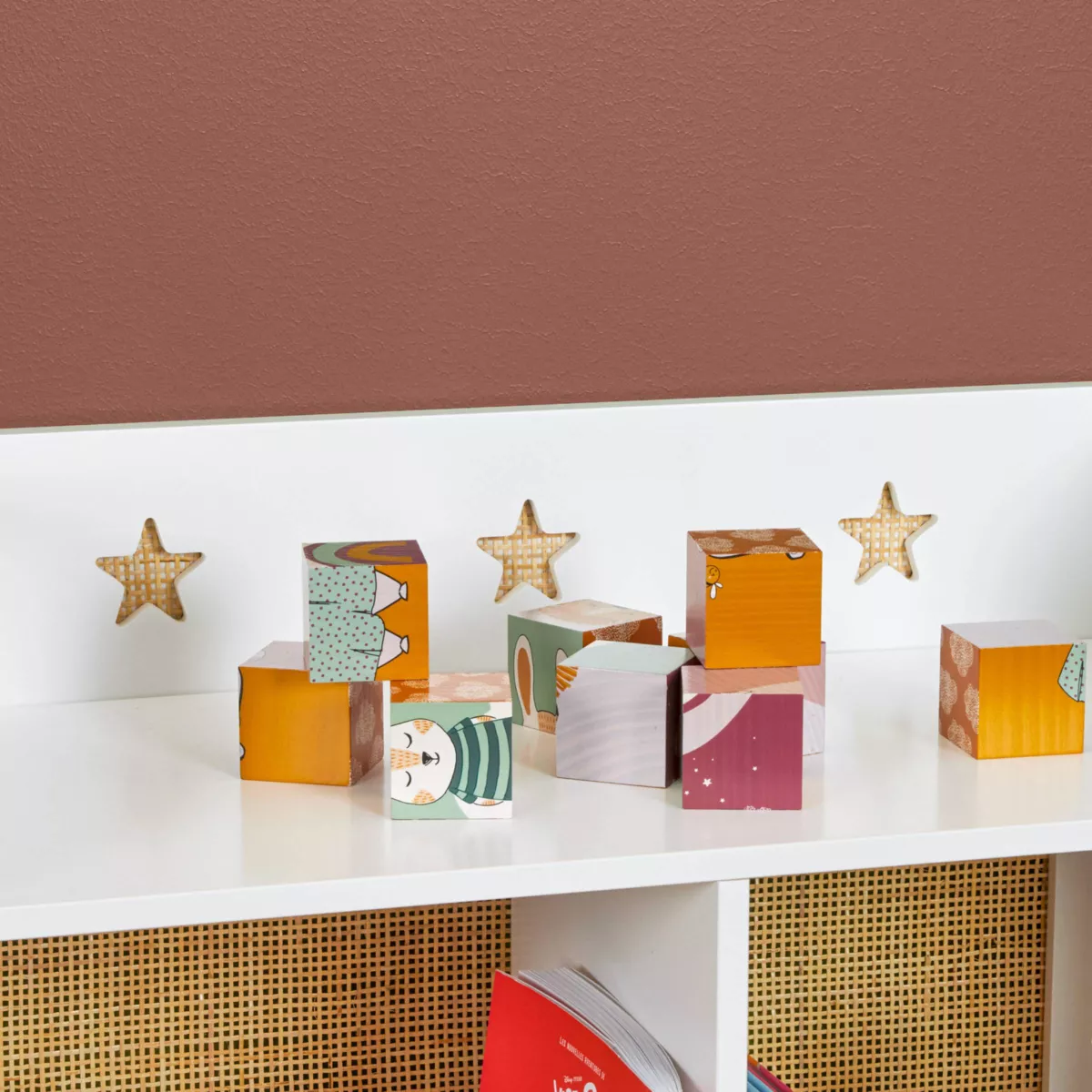 Meuble de rangement enfant bois 4 niches (H86 cm) Stars Blanc