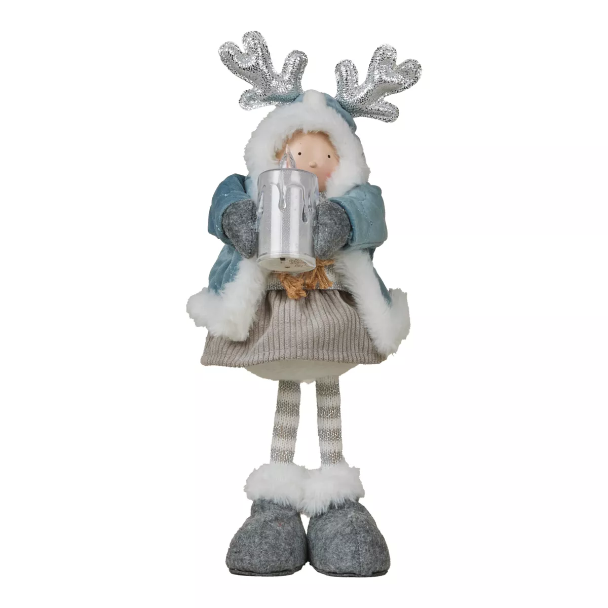 Bambola luminosa in piedi (H34 cm) Alice e candela Cielo blu