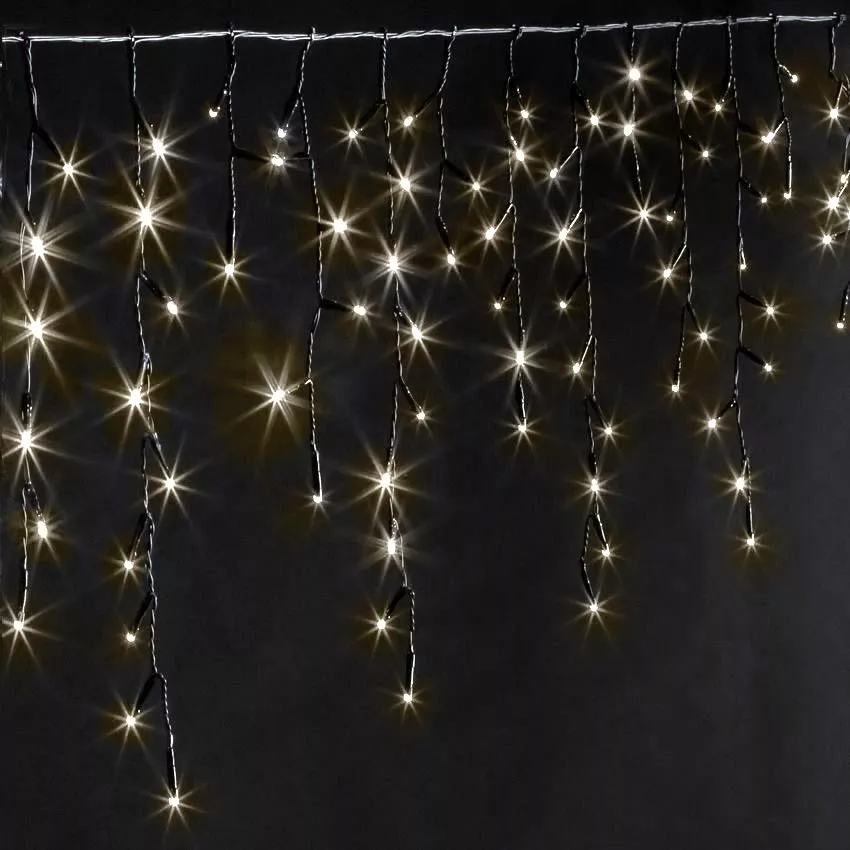 Stalactite lumineuse 30 m 900 LED câble noir Stars Grande hauteur XL Timer Blanc Chaud